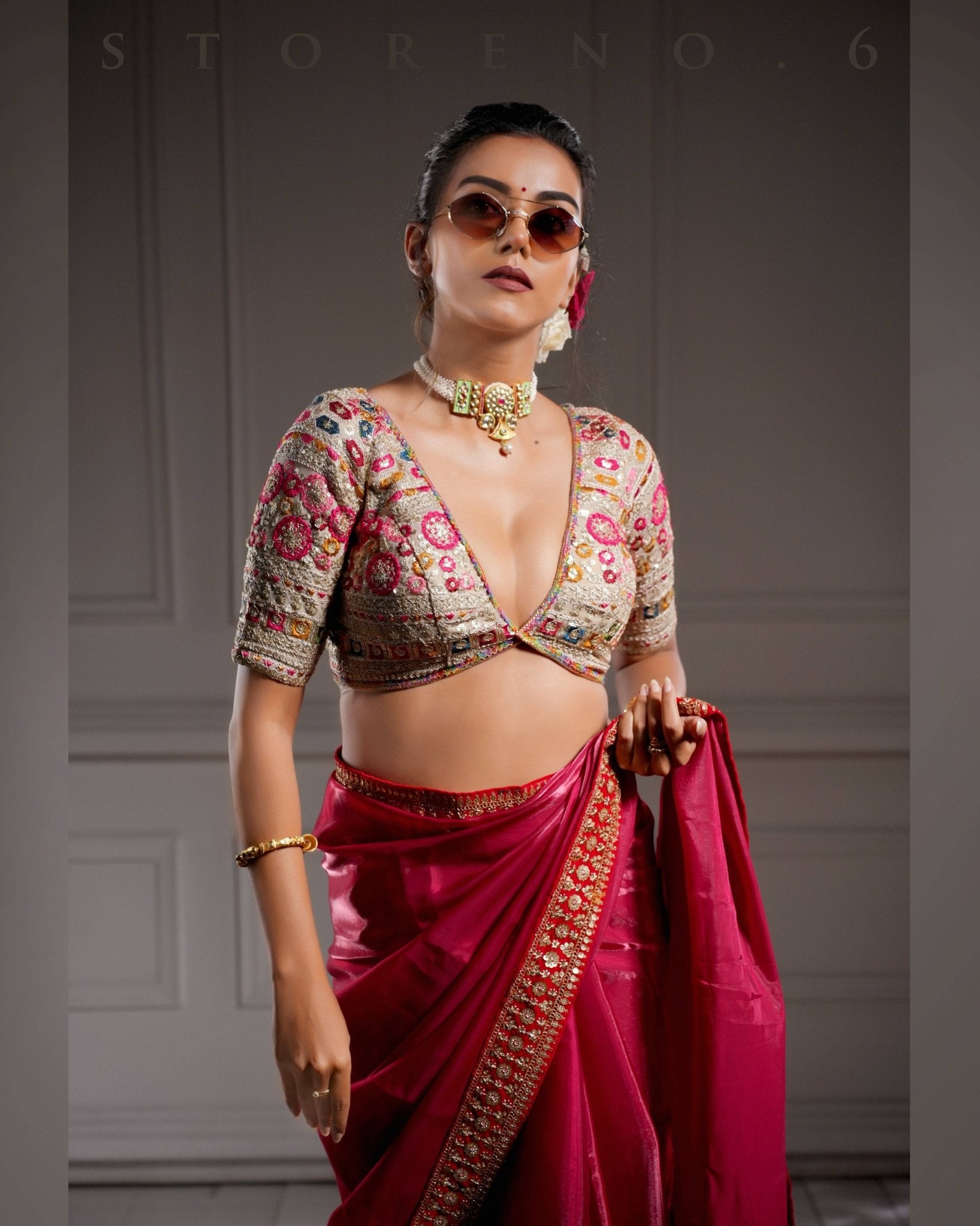 NOOR-E-SURKH SAREE WITH GUL KAARI SURMAI BLOUSE