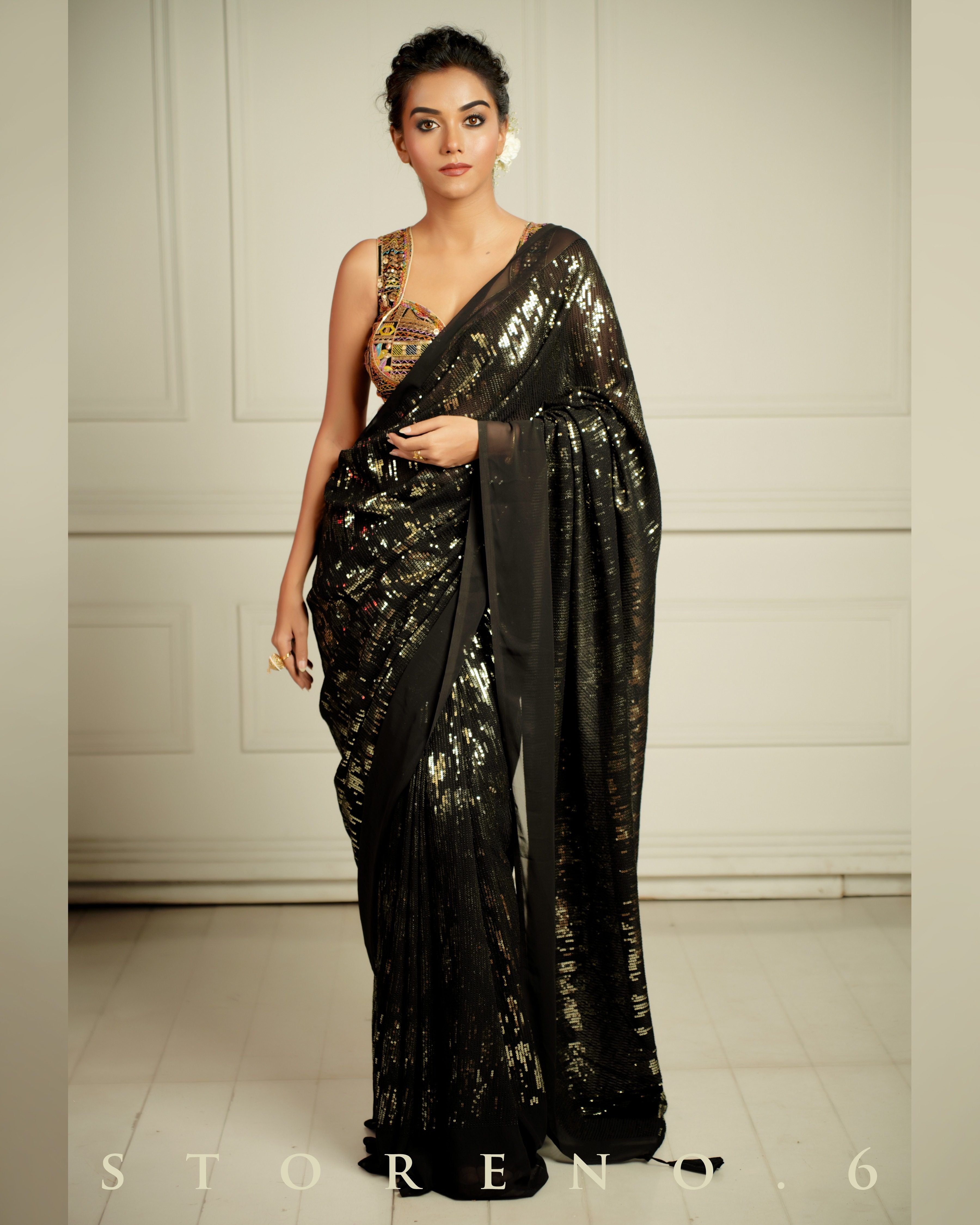 BLACK WIDOW COCKTAIL SAREE WITH SASS OF BLACK BLOUSE