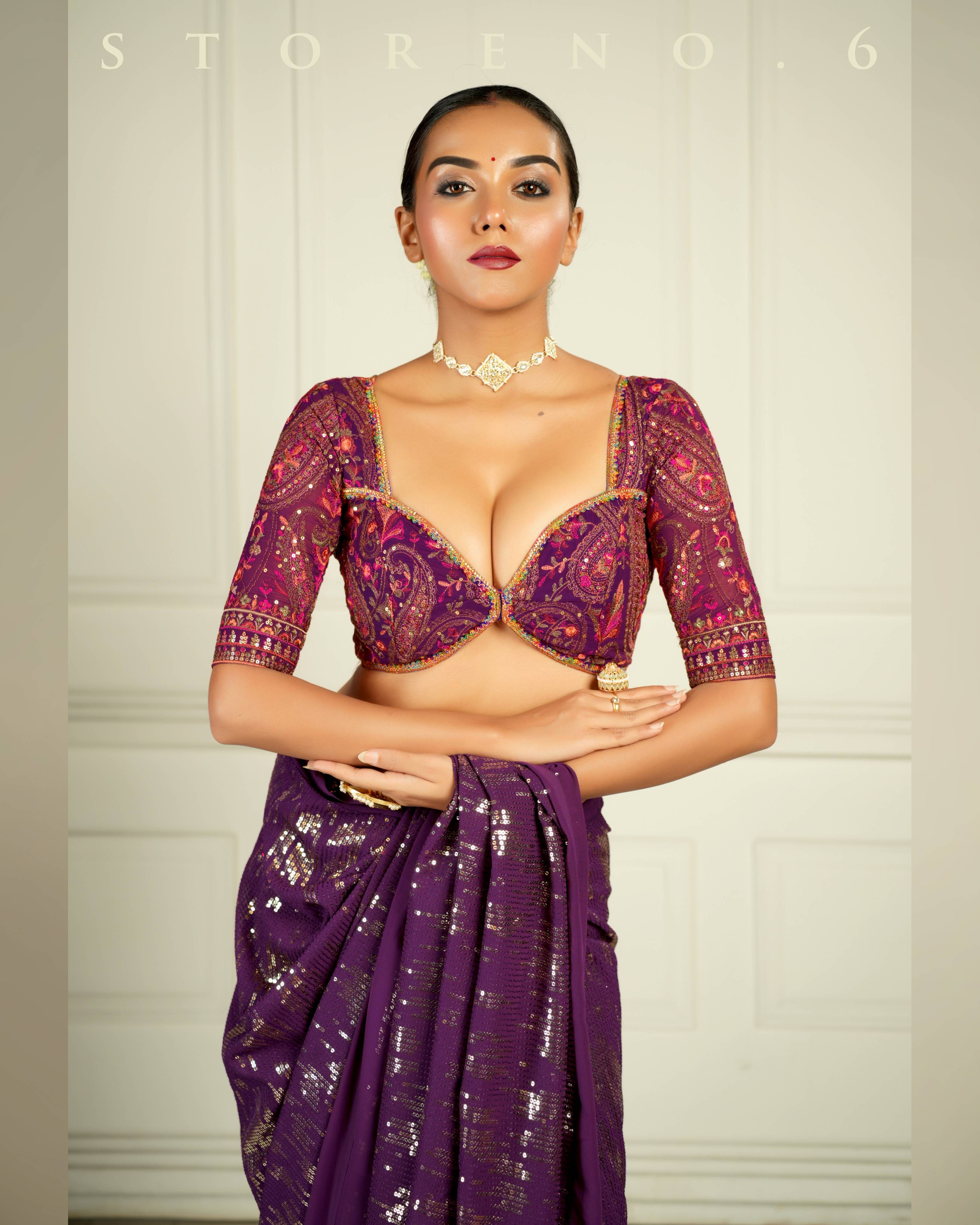 BLACKBERRY BOURBON COCKTAIL SAREE WITH CHAHAT-E-GEHRA BLOUSE