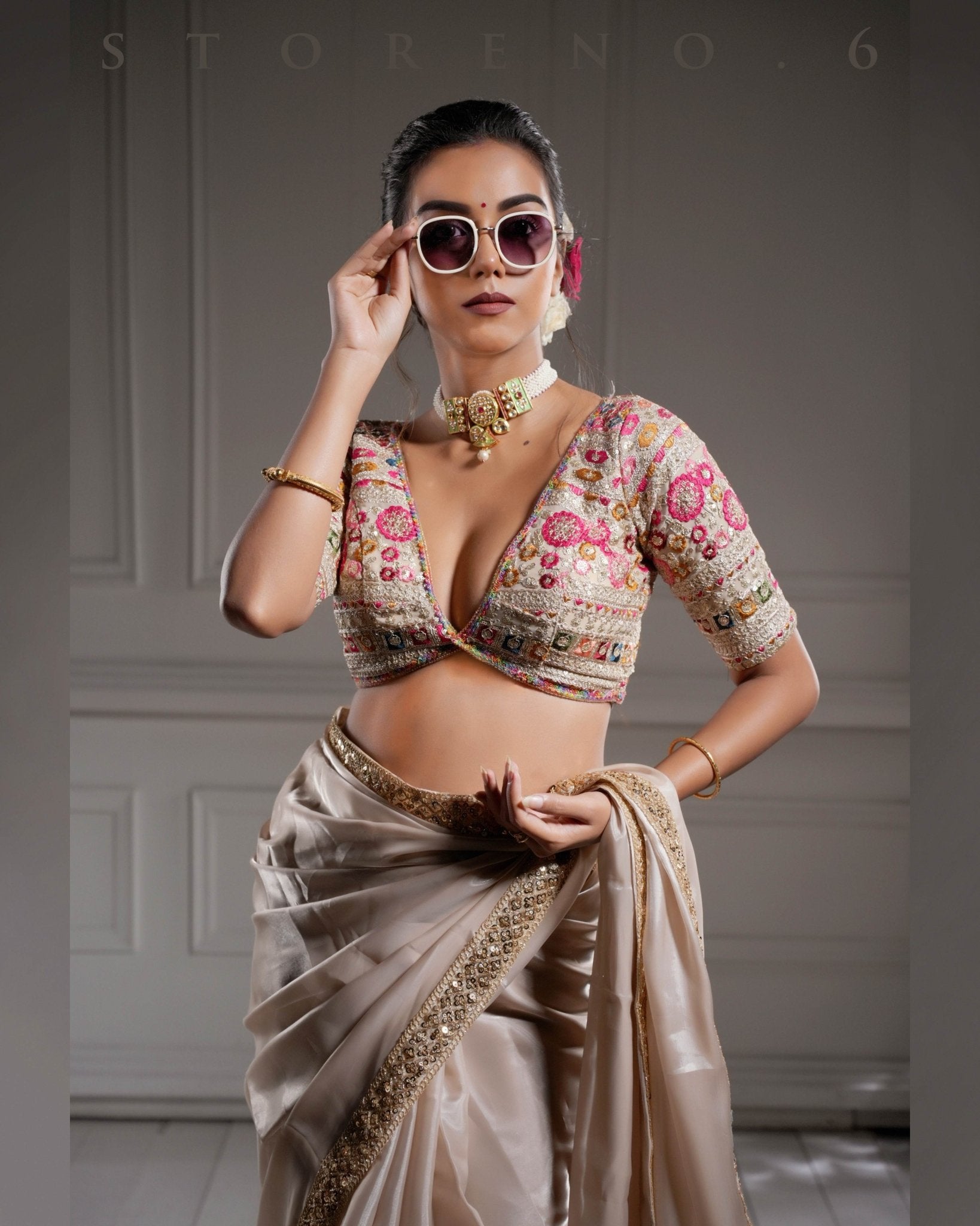 NOOR-E-SONA SAREE WITH GUL KAARI SURMAI BLOUSE