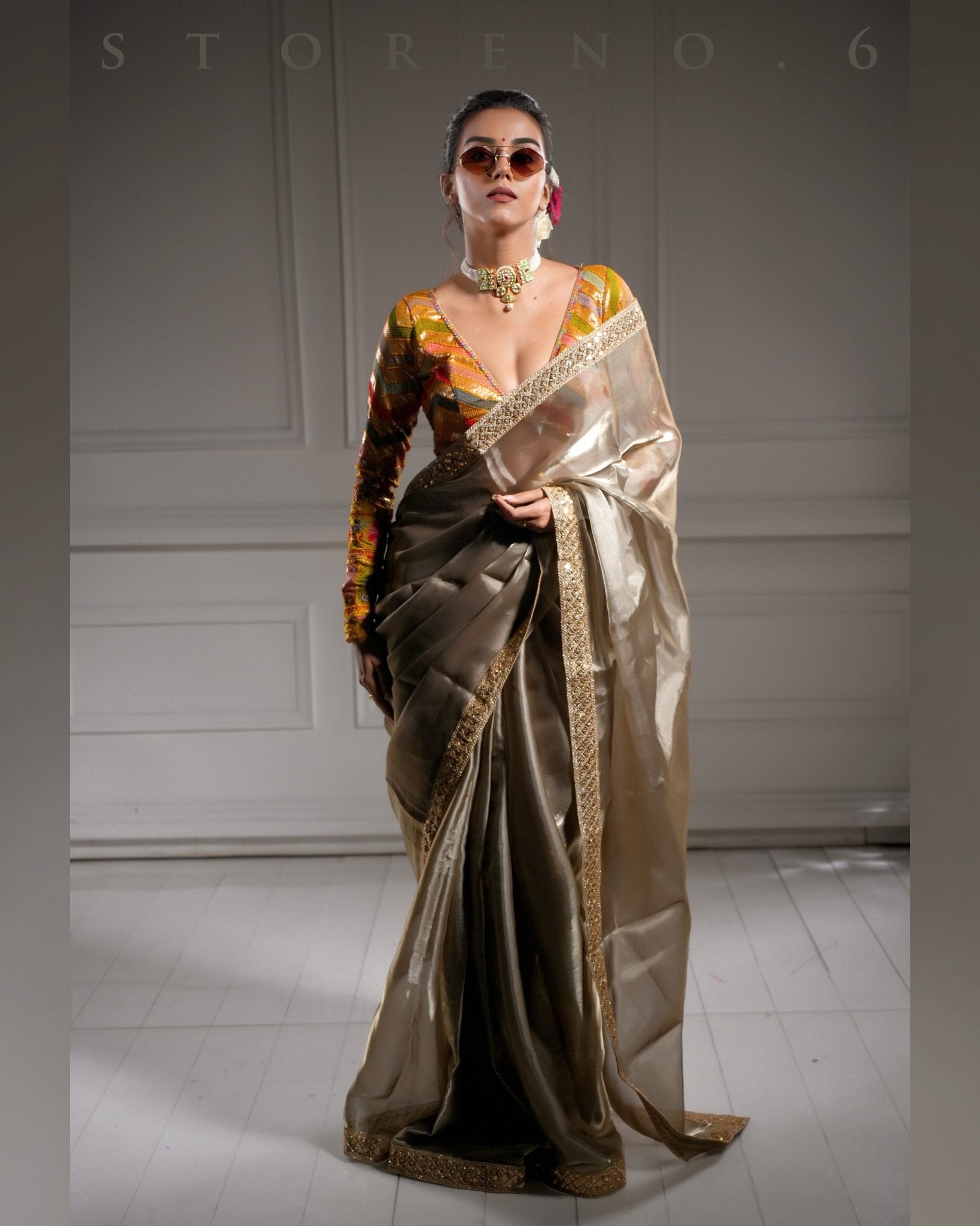 NOOR-E-SONA-Y SAREE WITH BEBAAK ZARD BLOUSE