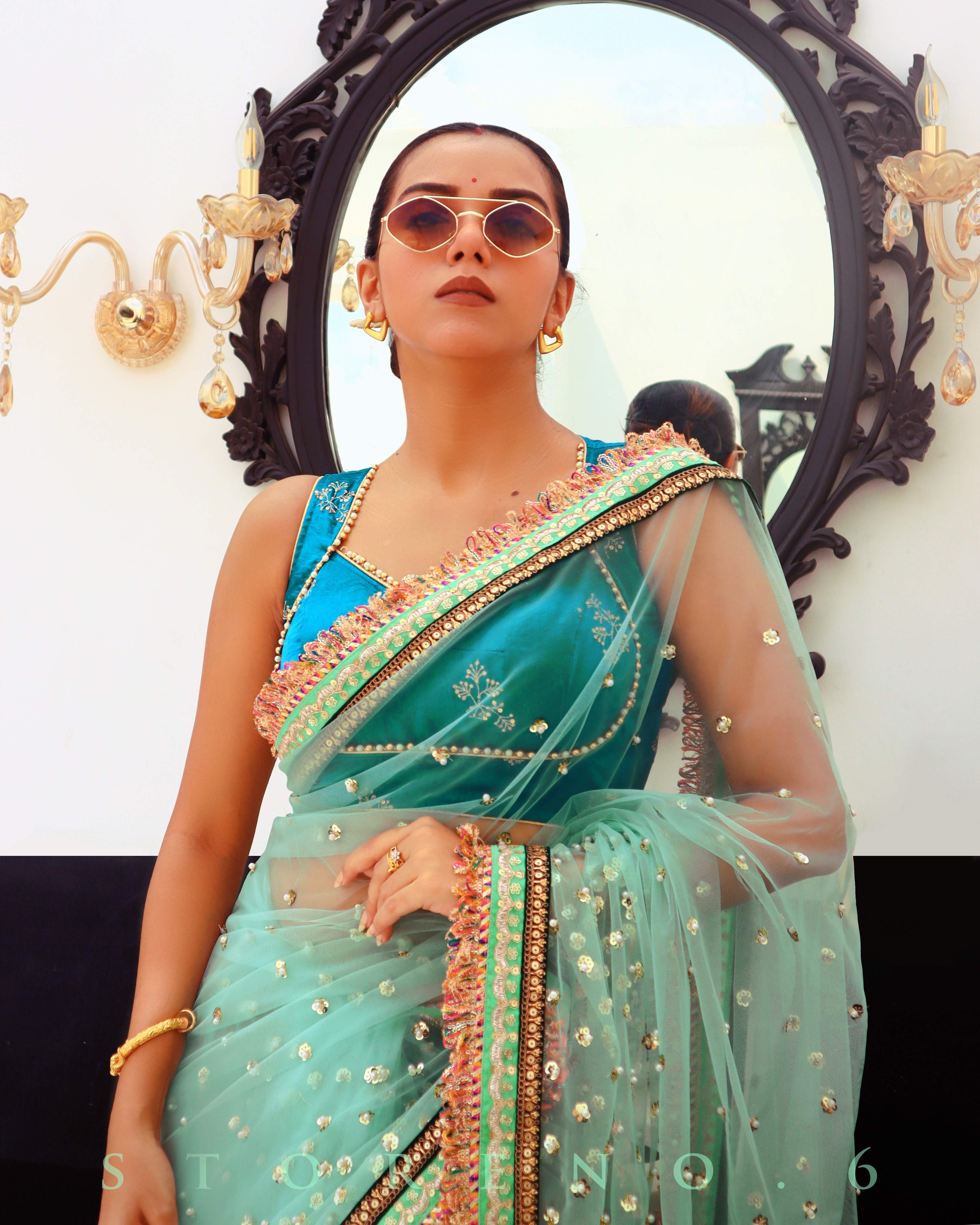 FEBRUARY FLING SAREE WITH MARINE MARVEL SLEEVELESS BLOUSE