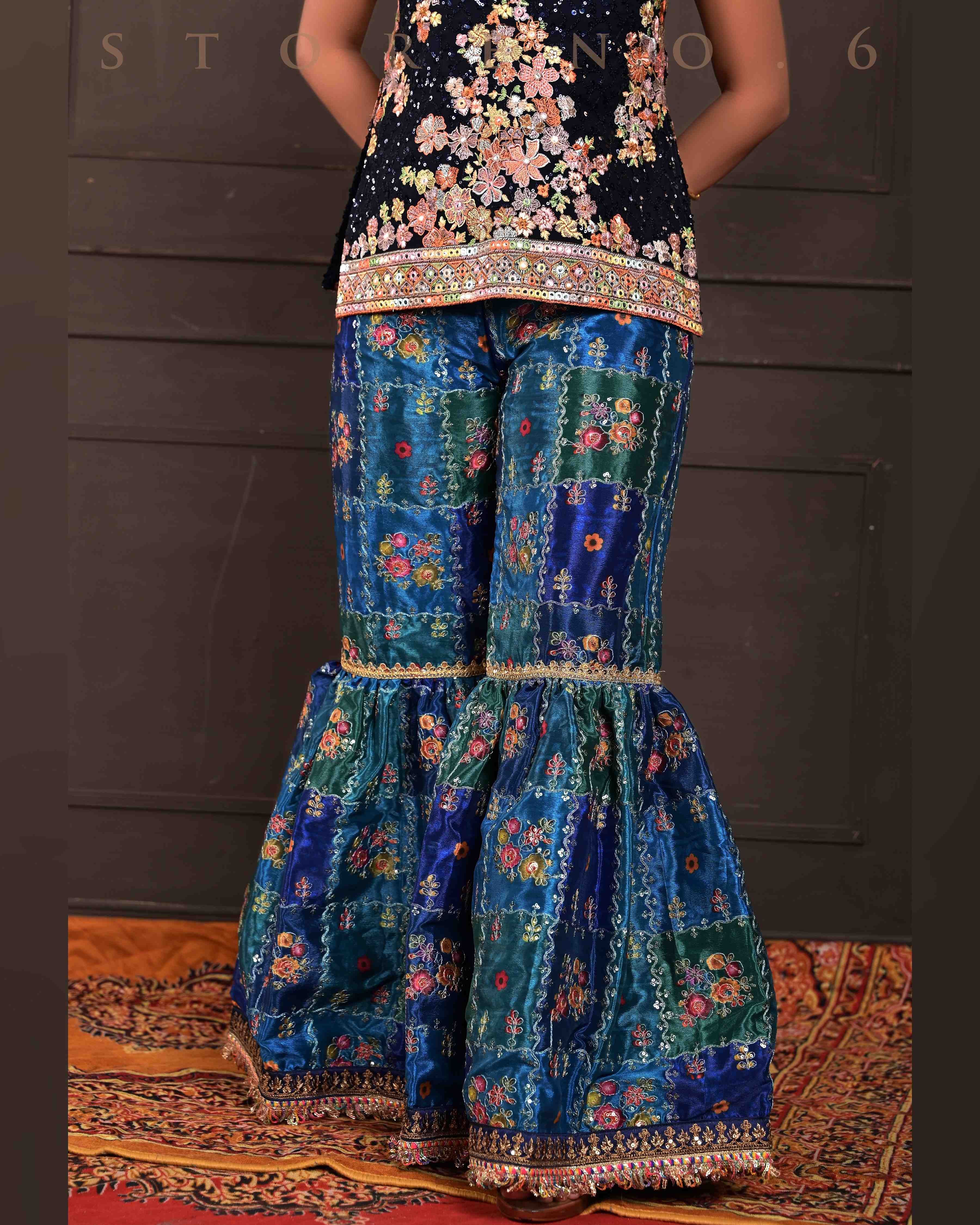 PRUSSIAN PARADISE KURTI AND SHARARA SET