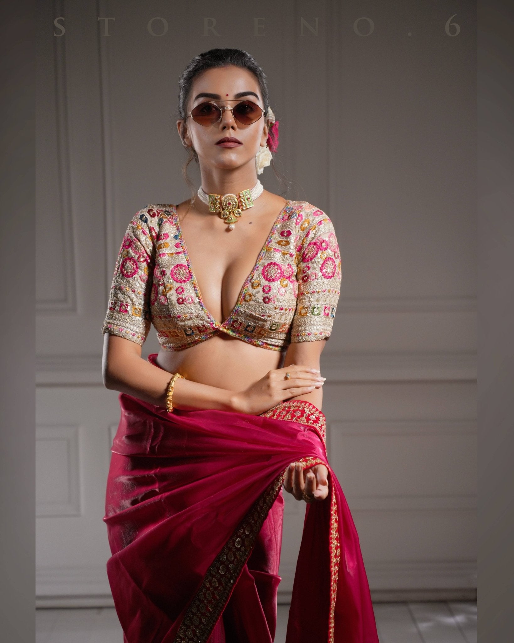 NOOR-E-SURKH SAREE WITH GUL KAARI SURMAI BLOUSE