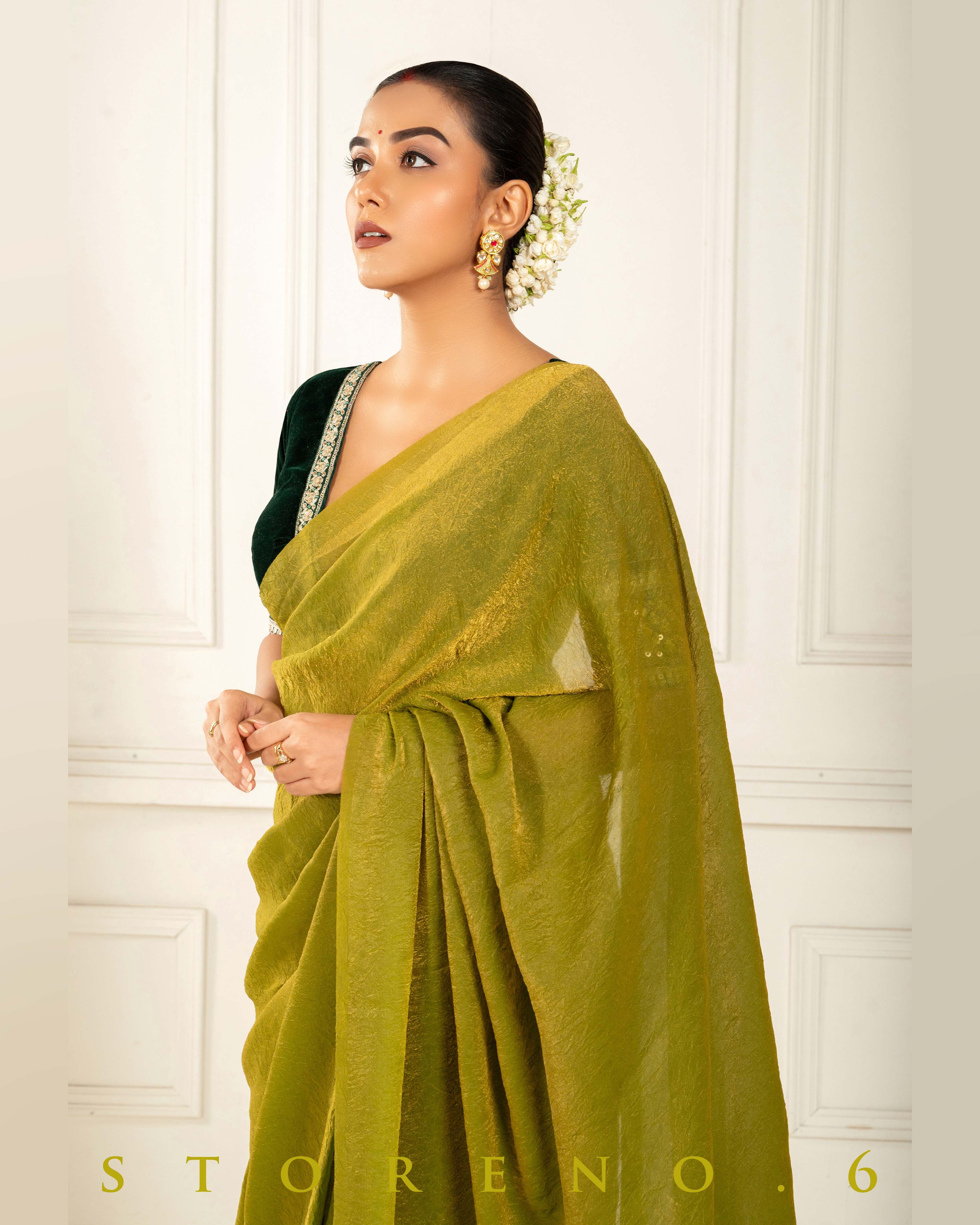 CELEBRITY CHIC SAREE WITH FOREST FIESTA BLOUSE