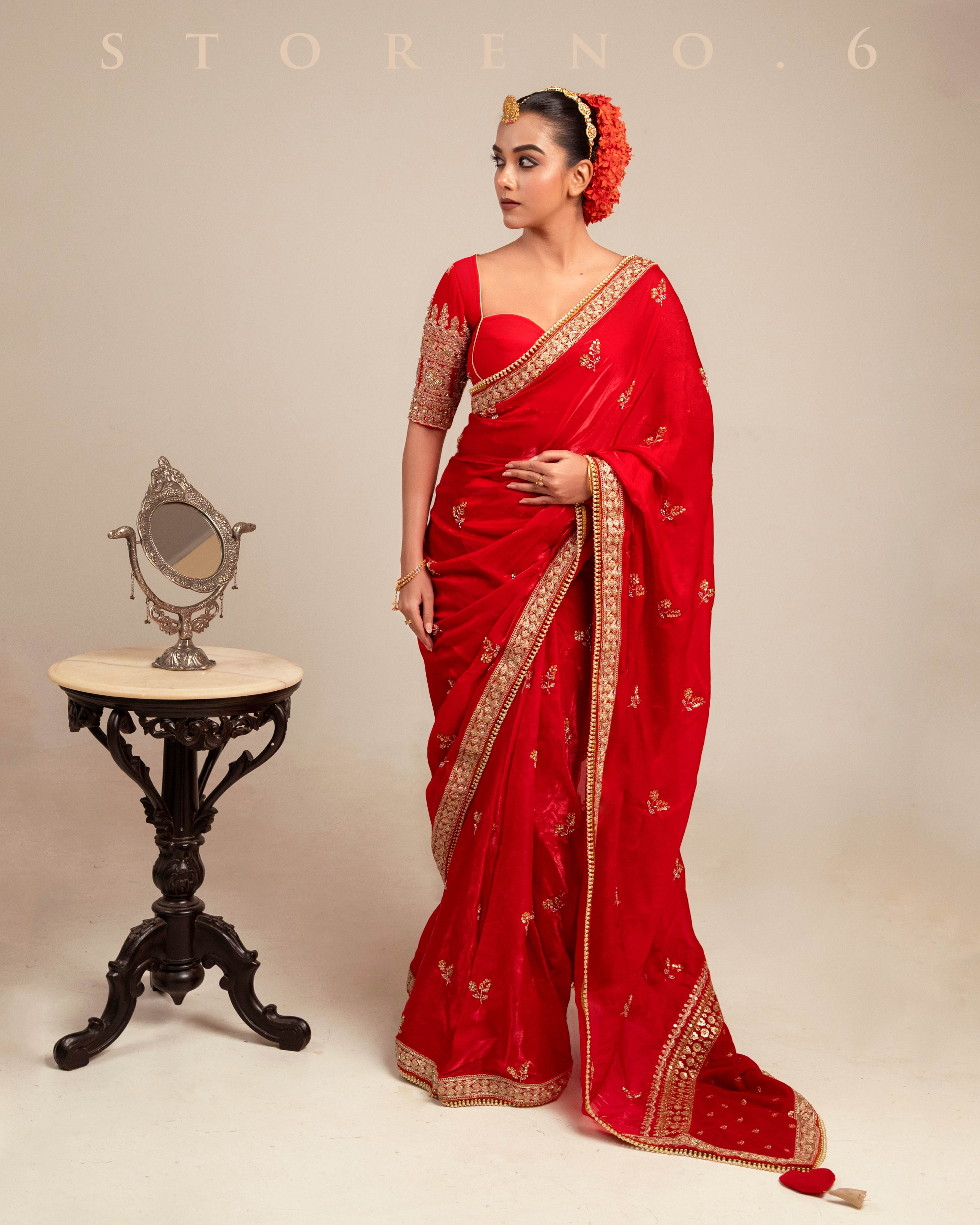 CRIMSON CAROUSAL SAREE WITH MAGNETIC MUSE BLOUSE