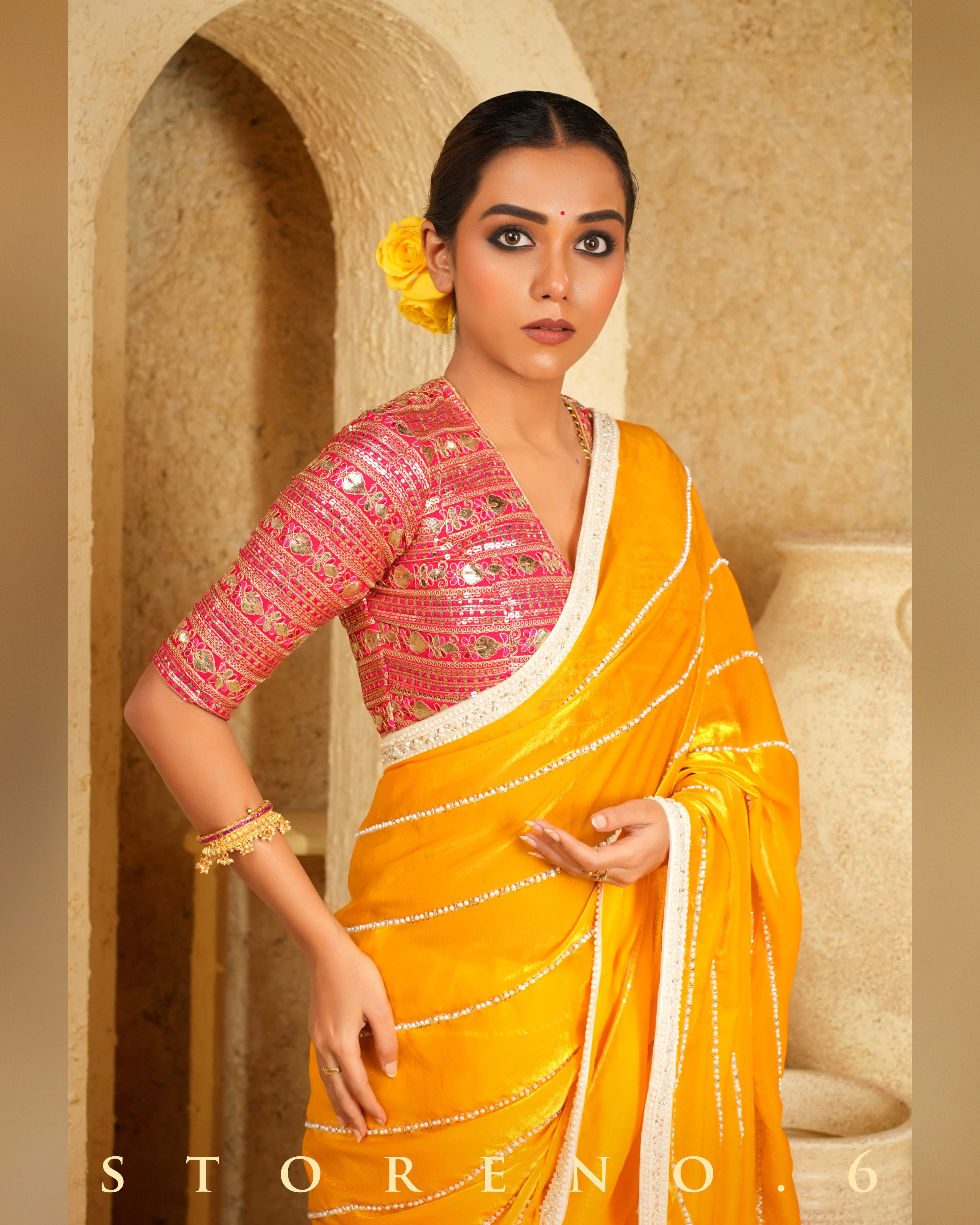 STELLAR SUNSHINE SAREE WITH ROSY ROMANCE BLOUSE