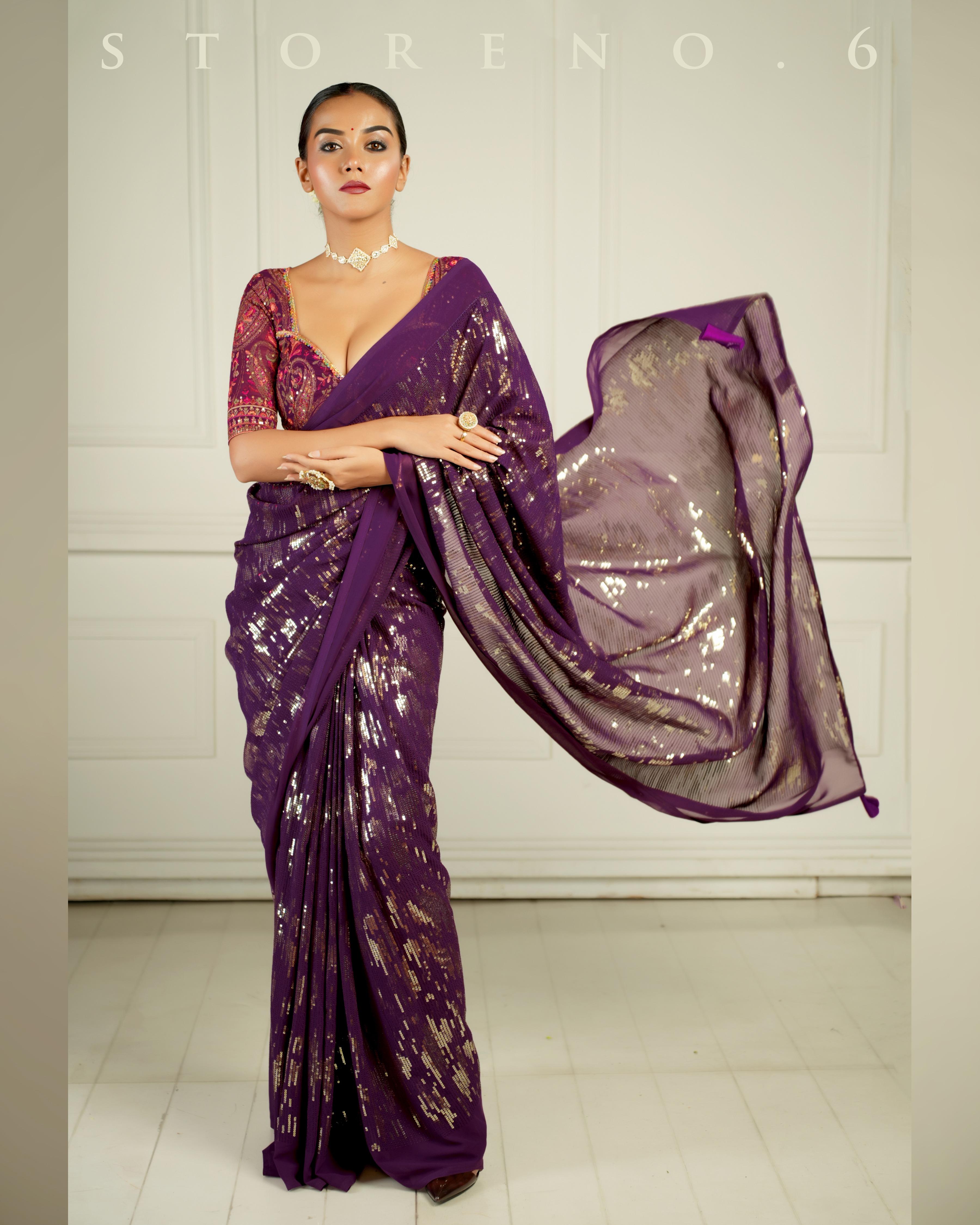 BLACKBERRY BOURBON COCKTAIL SAREE WITH CHAHAT-E-GEHRA BLOUSE