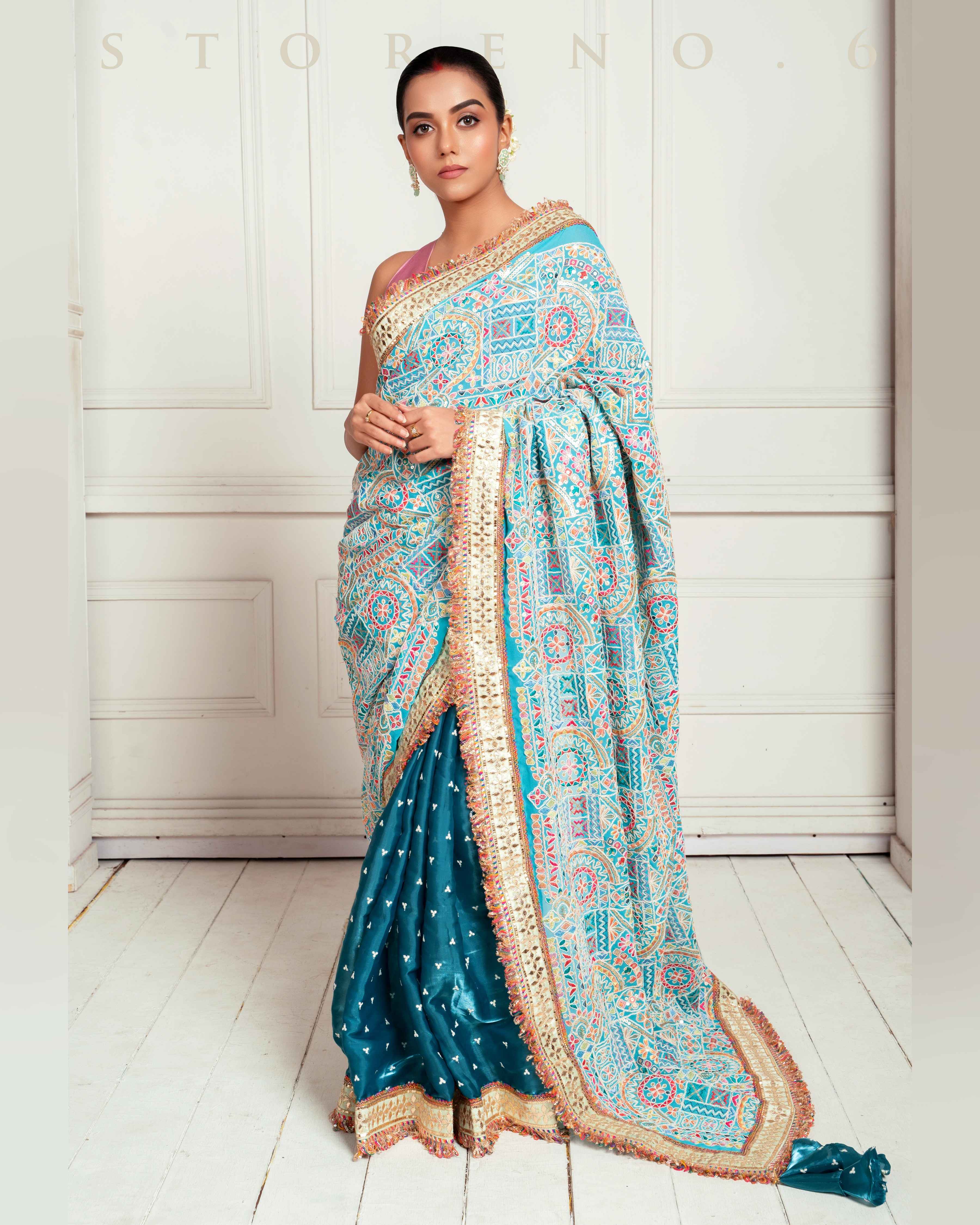 MORNING MIST SAREE WITH MAUVE MELLOW BLOUSE