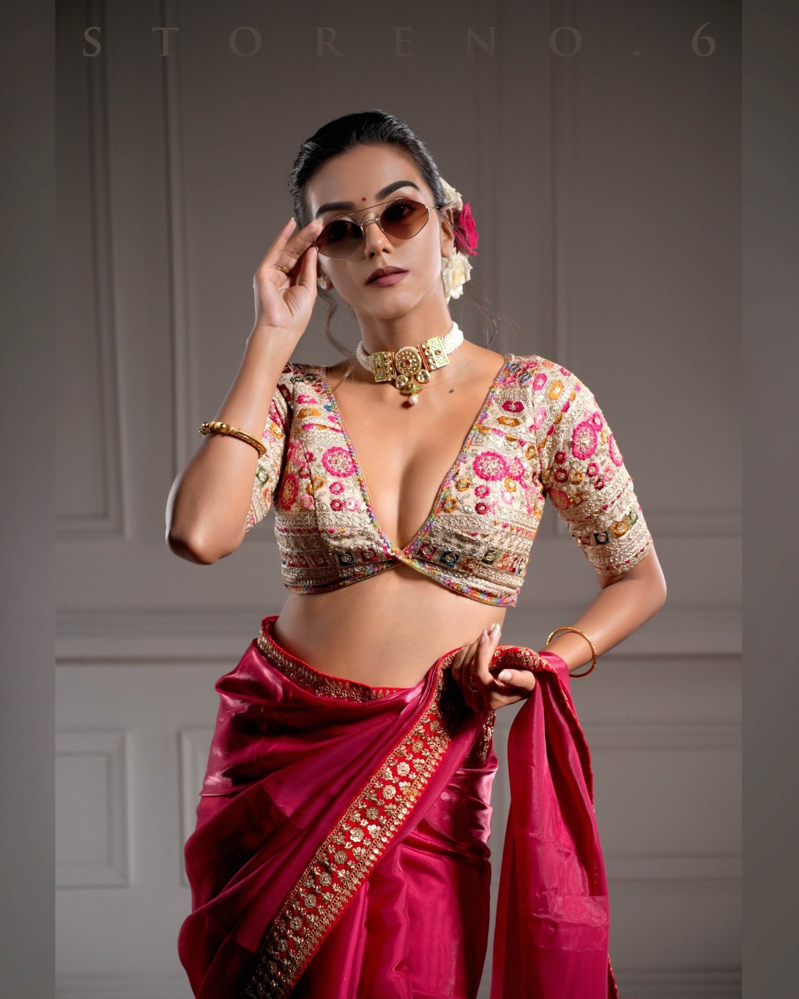 NOOR-E-SURKH SAREE WITH GUL KAARI SURMAI BLOUSE