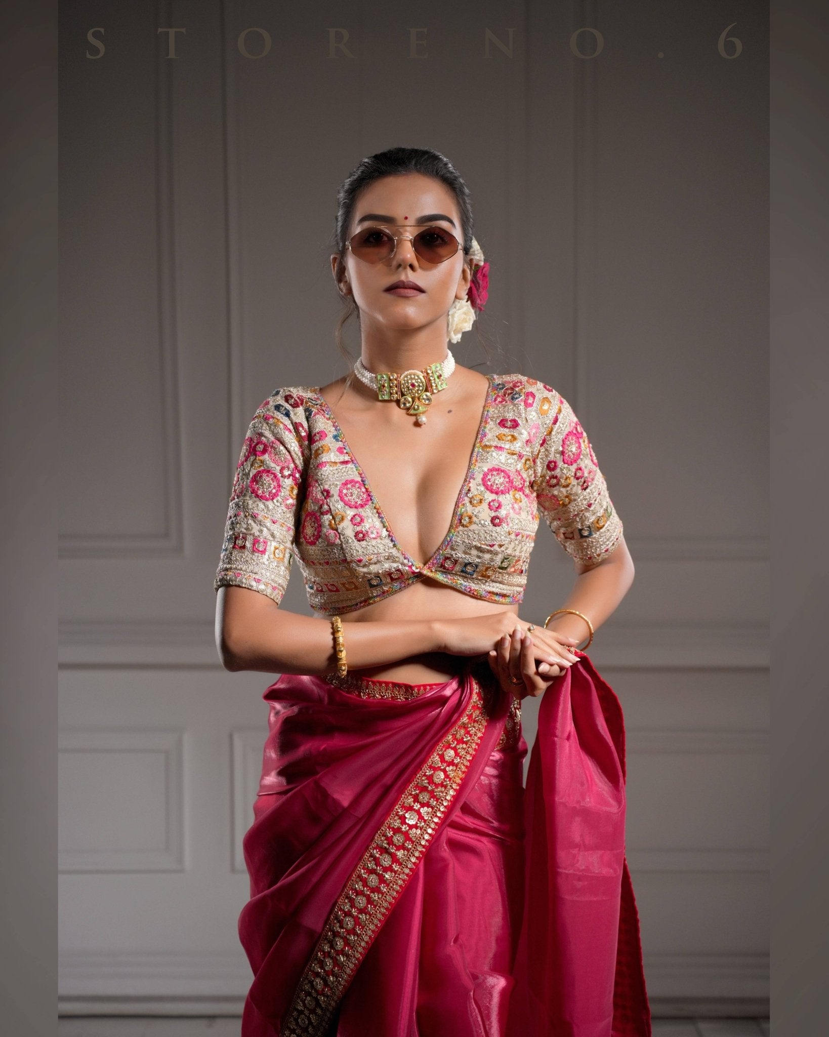 NOOR-E-SURKH SAREE WITH GUL KAARI SURMAI BLOUSE