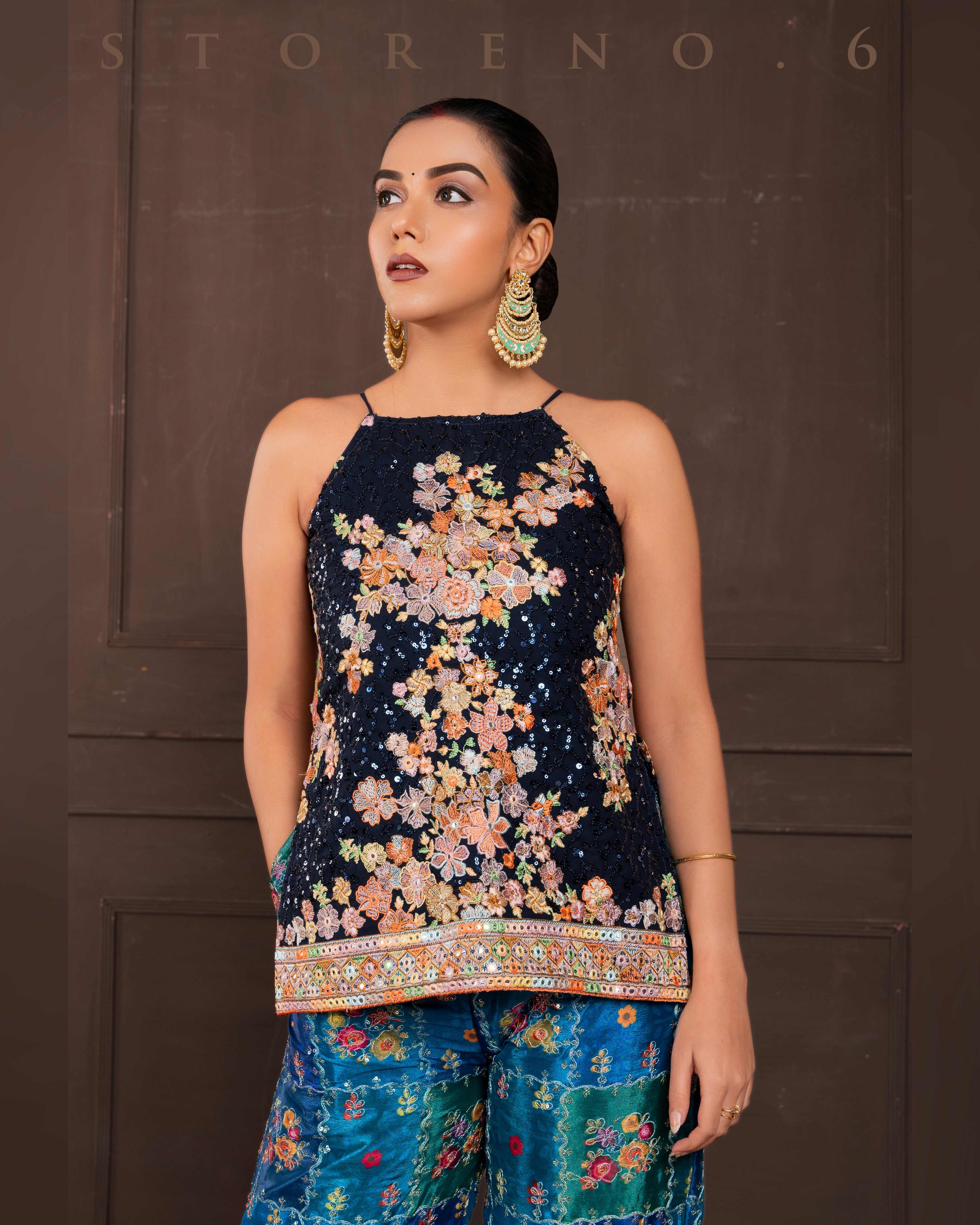 PRUSSIAN PARADISE KURTI AND SHARARA SET