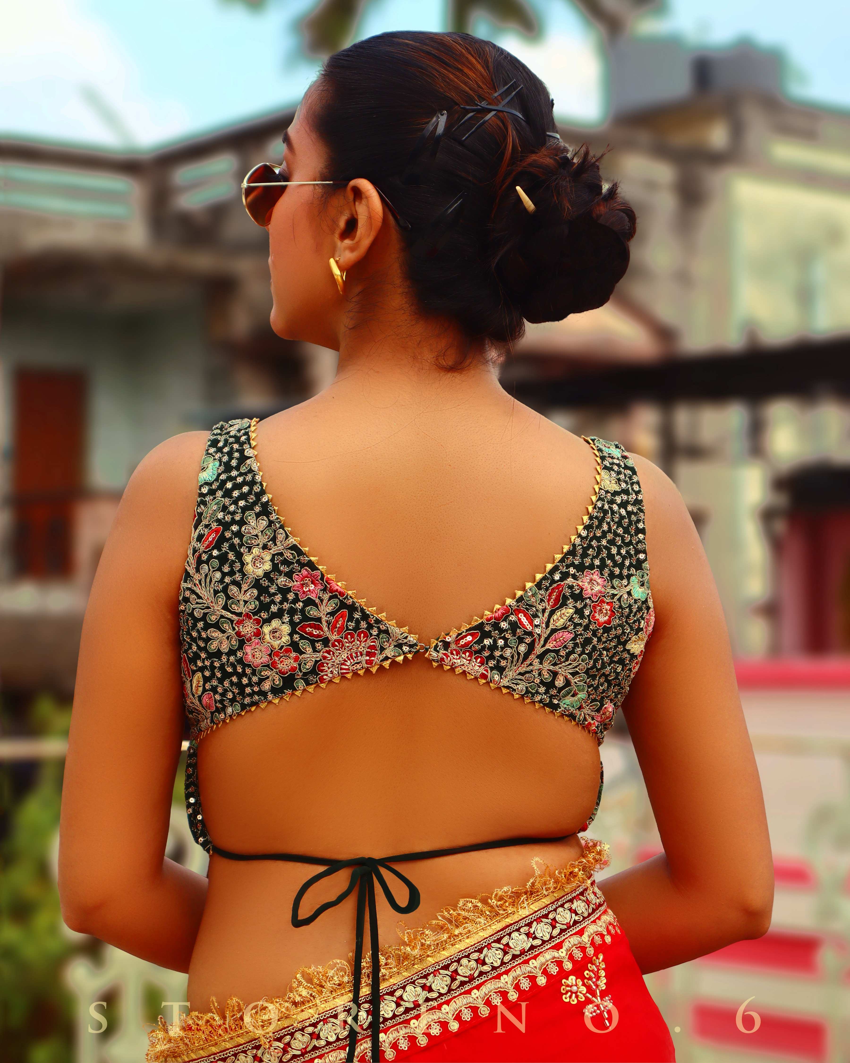 JULY JUBILEE SAREE WITH PINE PARADISE SLEEVELESS BLOUSE