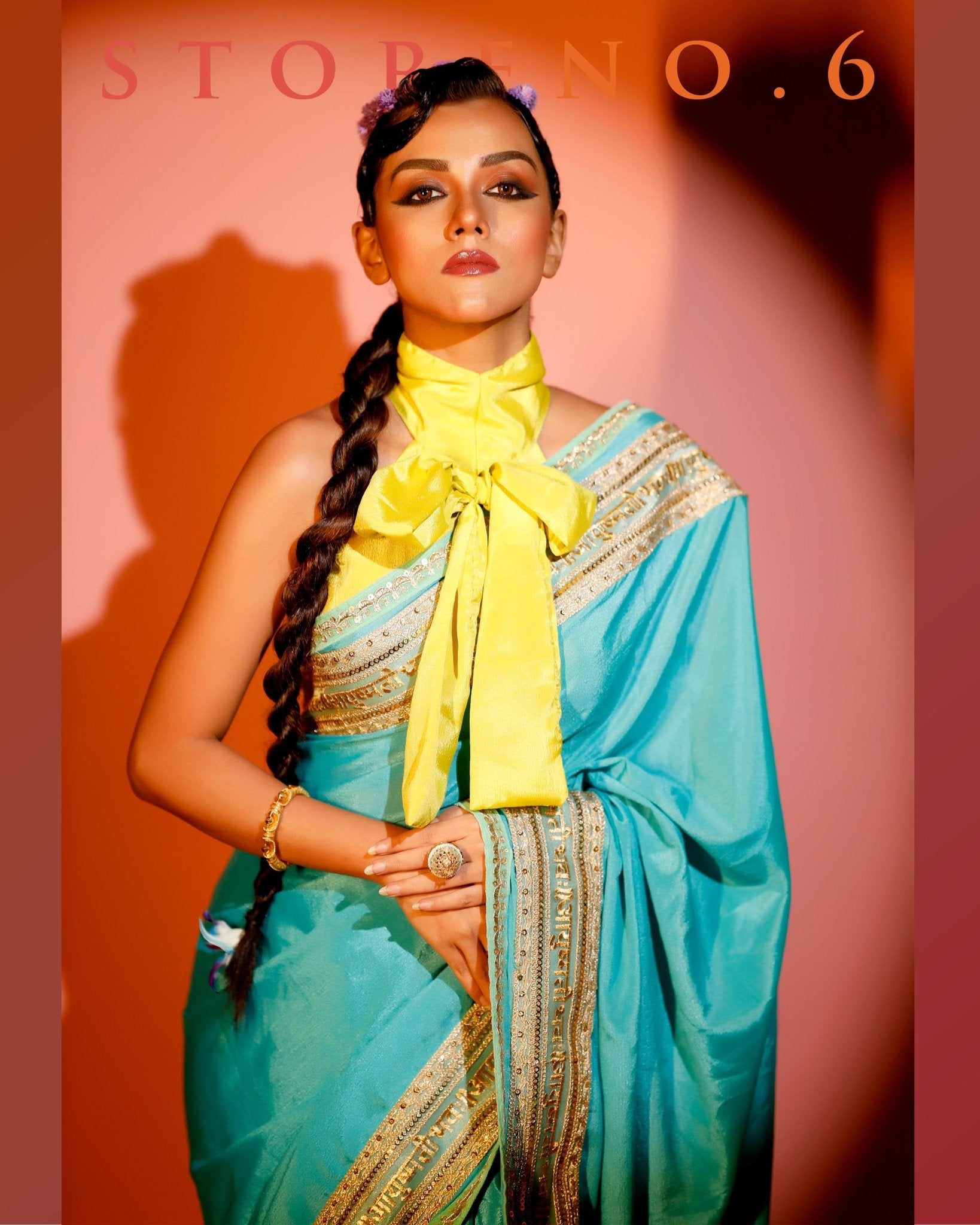 TIMELESS TURQUOISE READY-TO-WEAR SAREE AND BLOUSE SET