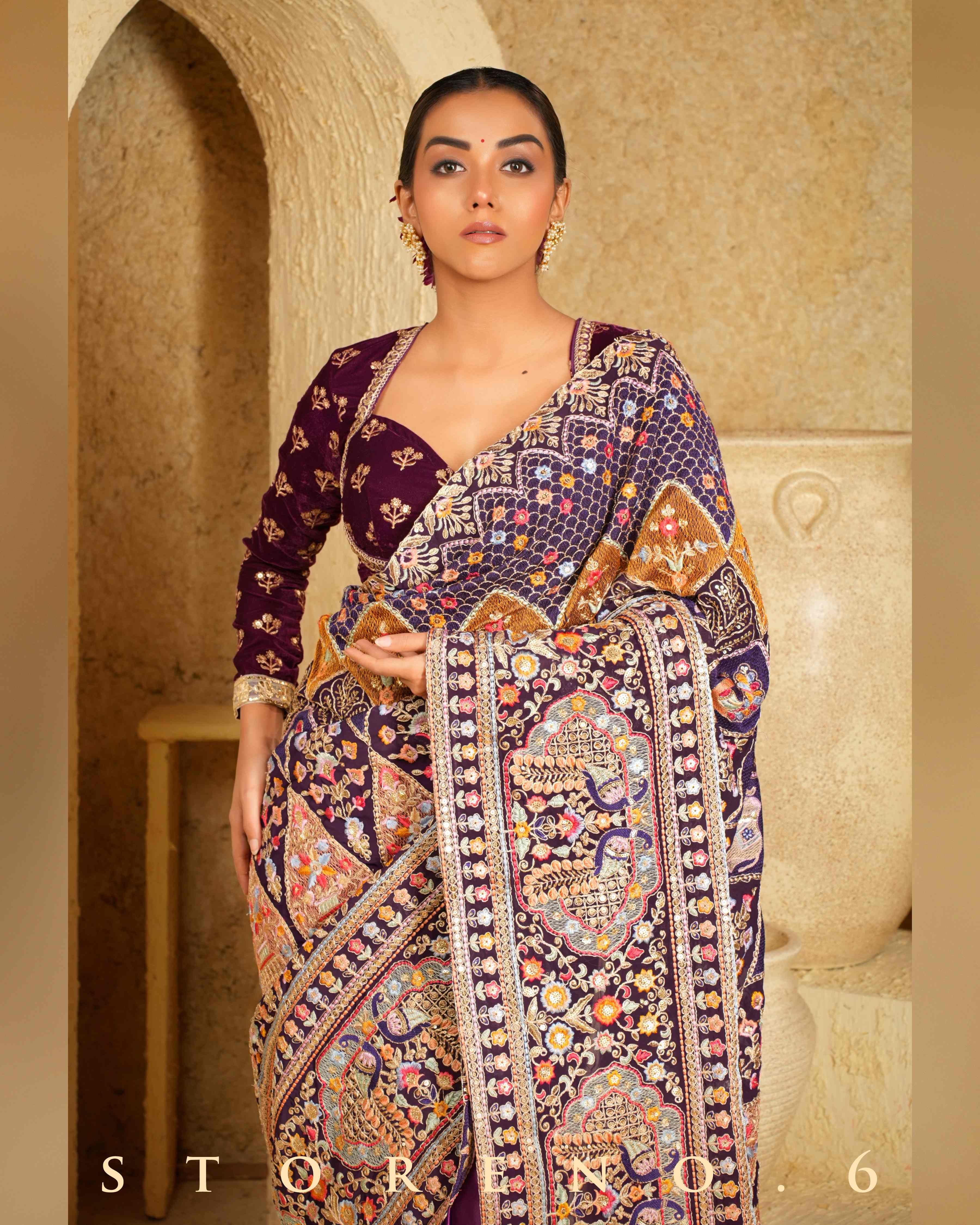ORCHID OPERA SAREE WITH WINE WHIMSY BLOUSE