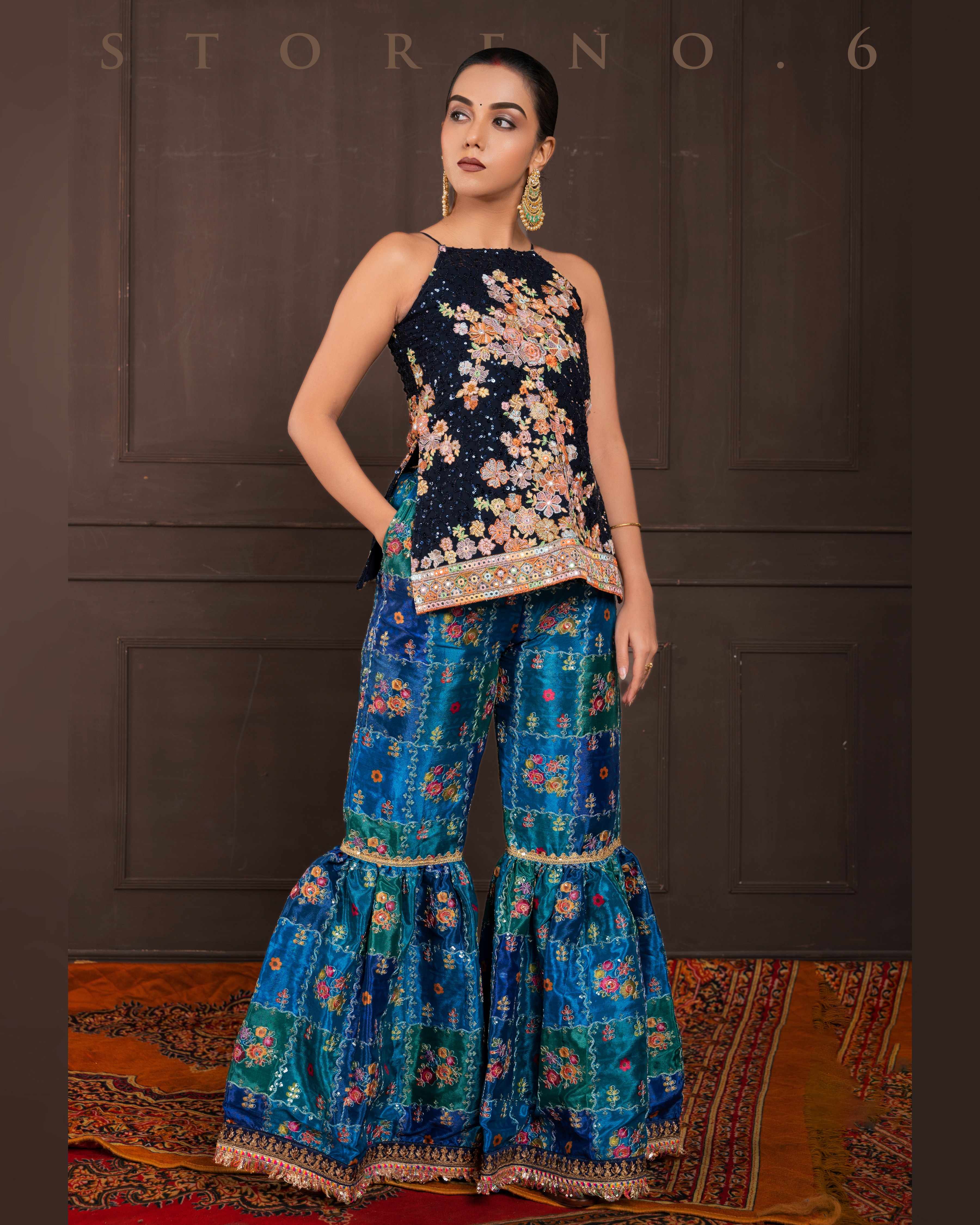 PRUSSIAN PARADISE KURTI AND SHARARA SET