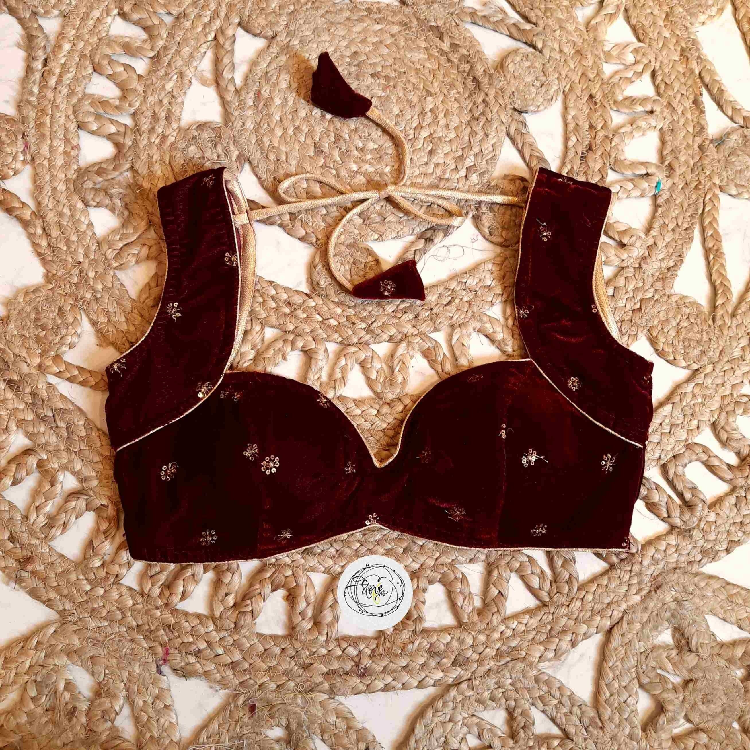 BROWN VELVET SLEEVELESS BLOUSE - 32 SIZE
