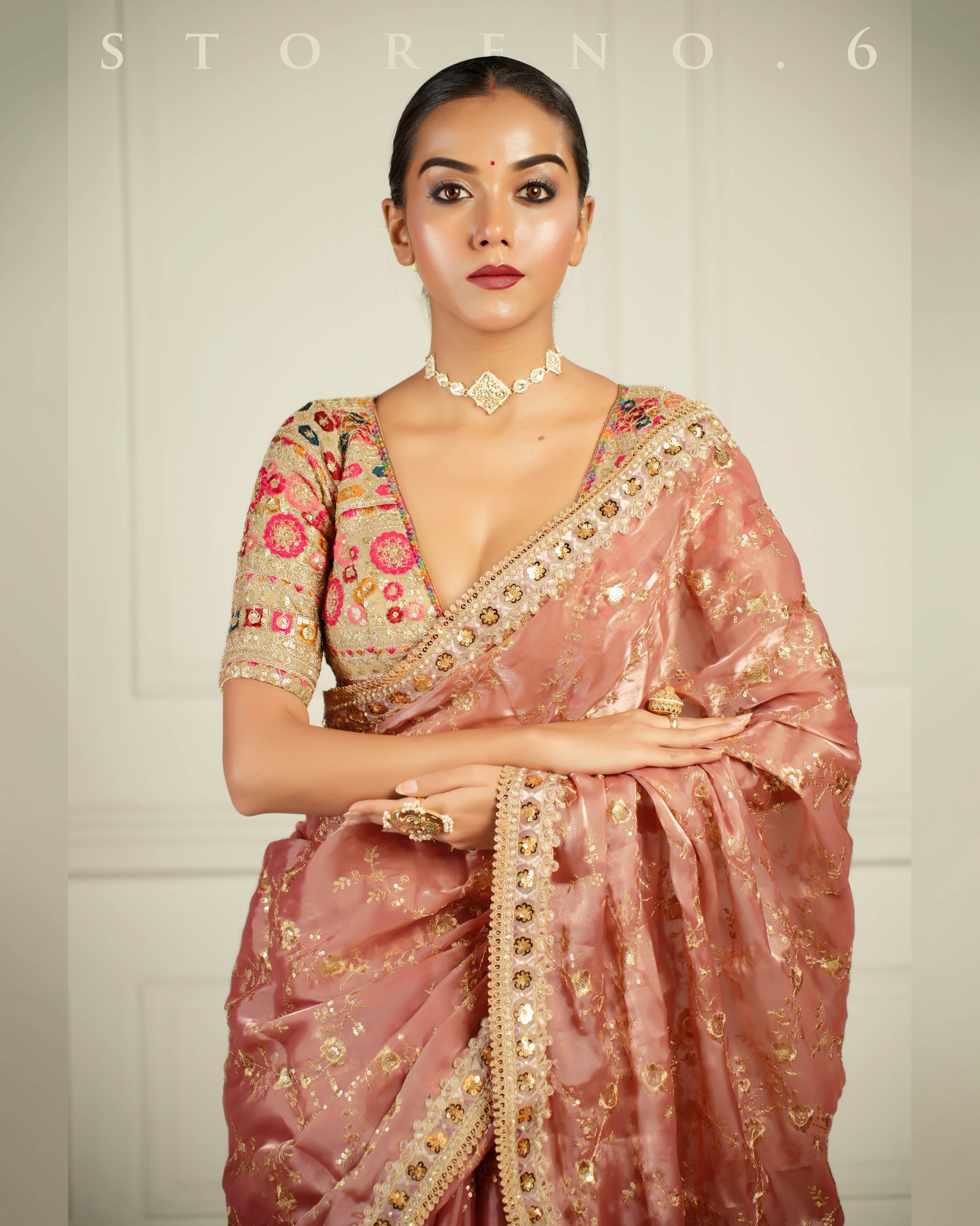 THE CHARM OF THE CORALS SAREE WITH GUL KAARI SURMAI BLOUSE
