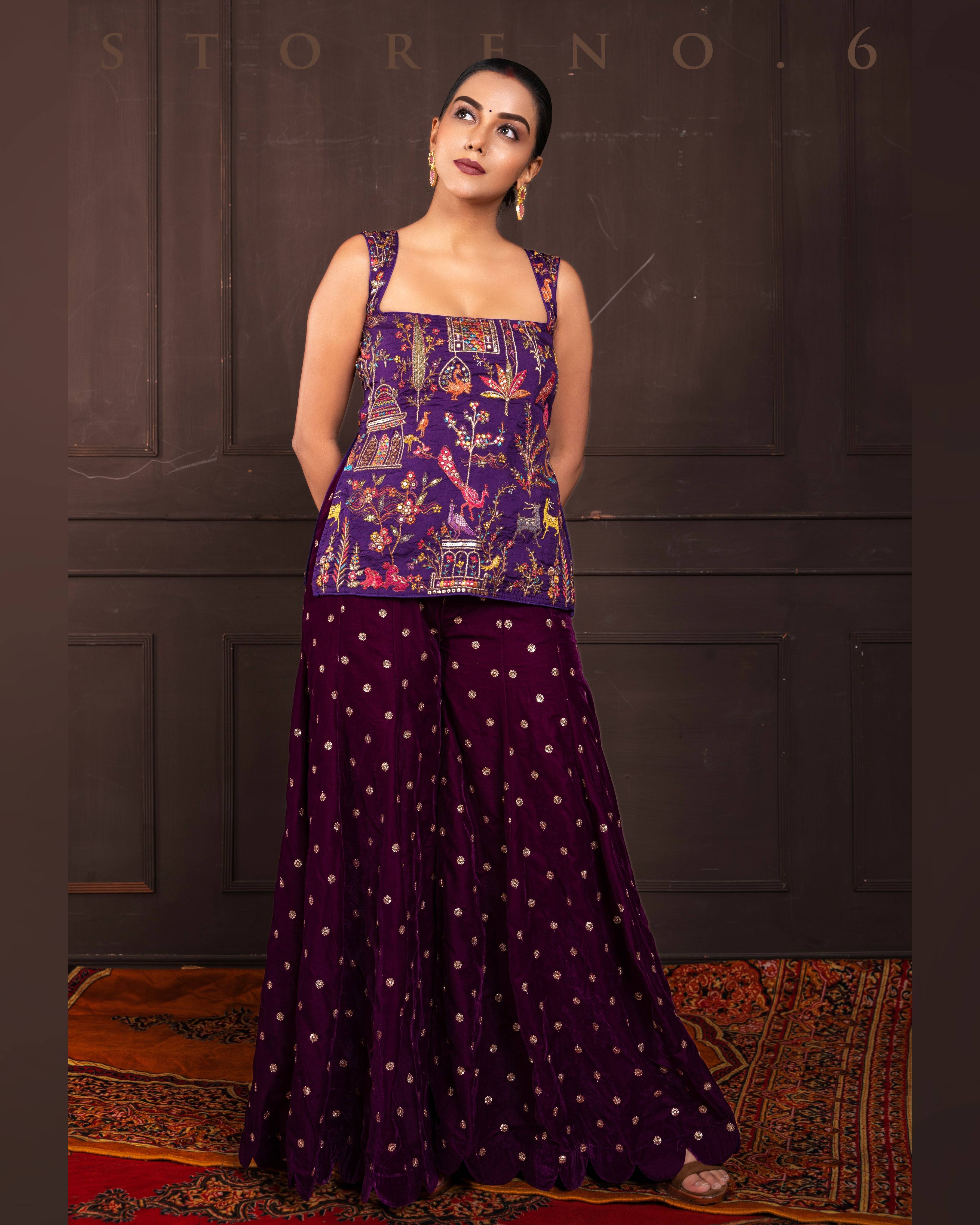 PLUM POISE KURTI AND SHARARA SET