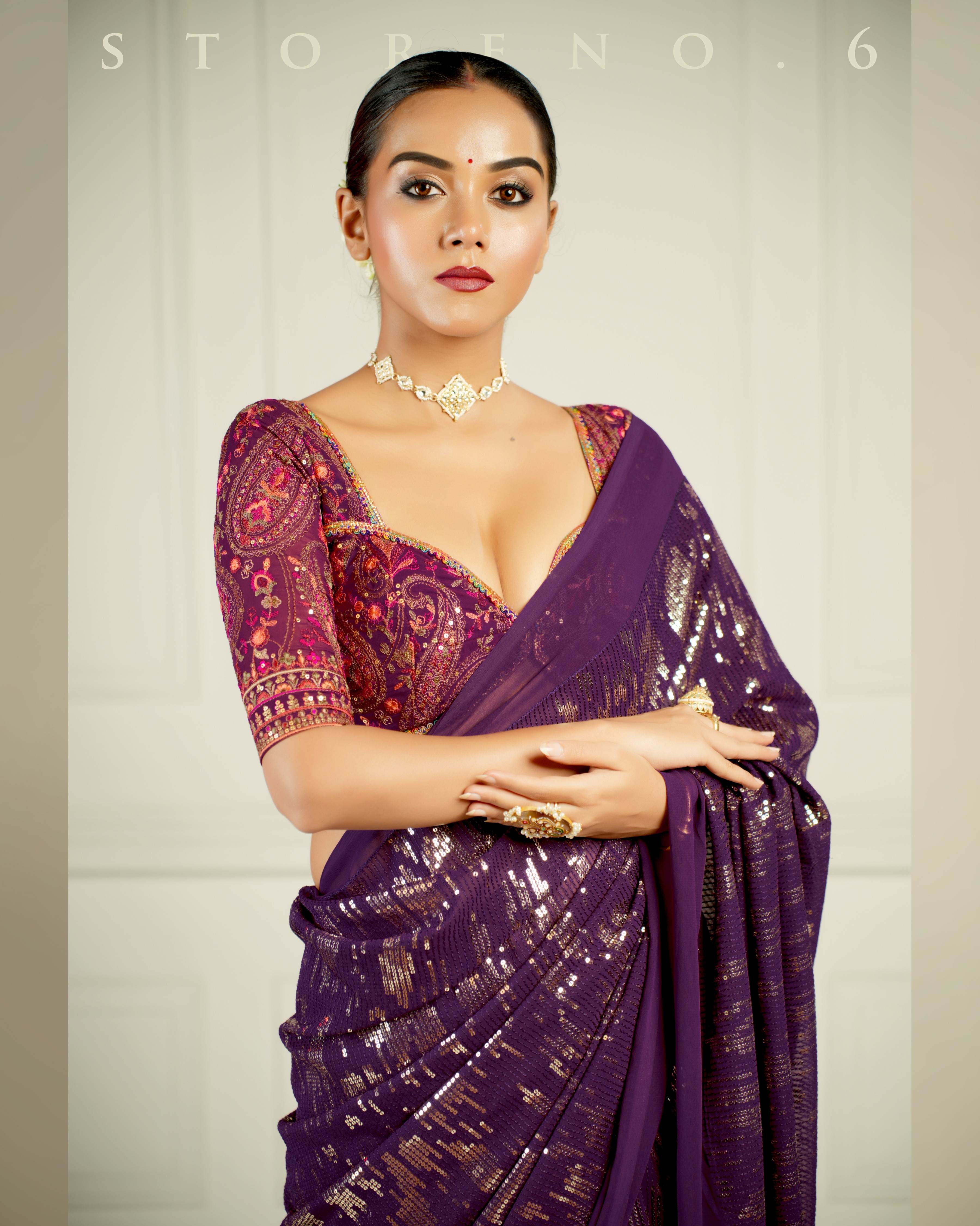 BLACKBERRY BOURBON COCKTAIL SAREE WITH CHAHAT-E-GEHRA BLOUSE