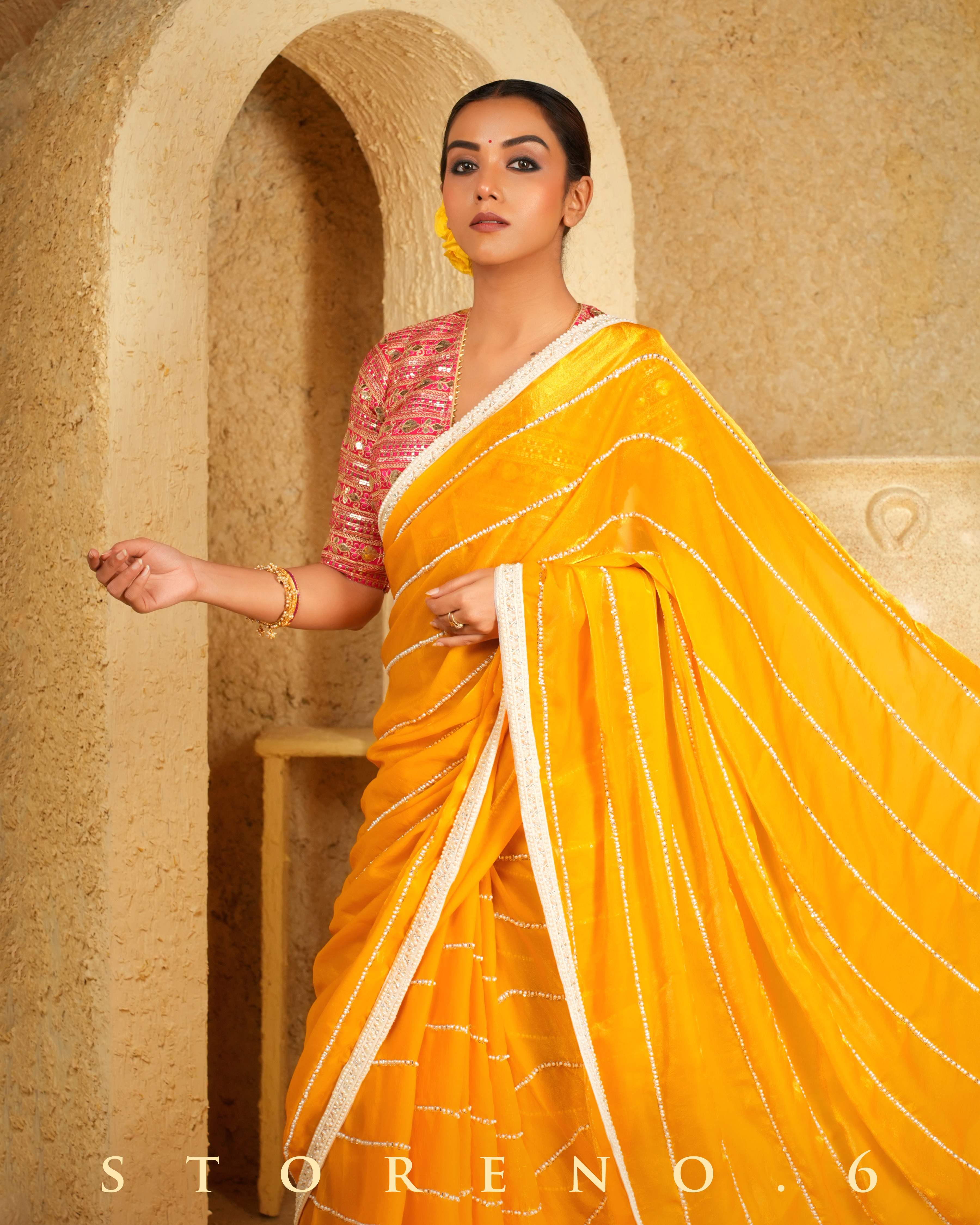 STELLAR SUNSHINE SAREE WITH ROSY ROMANCE BLOUSE