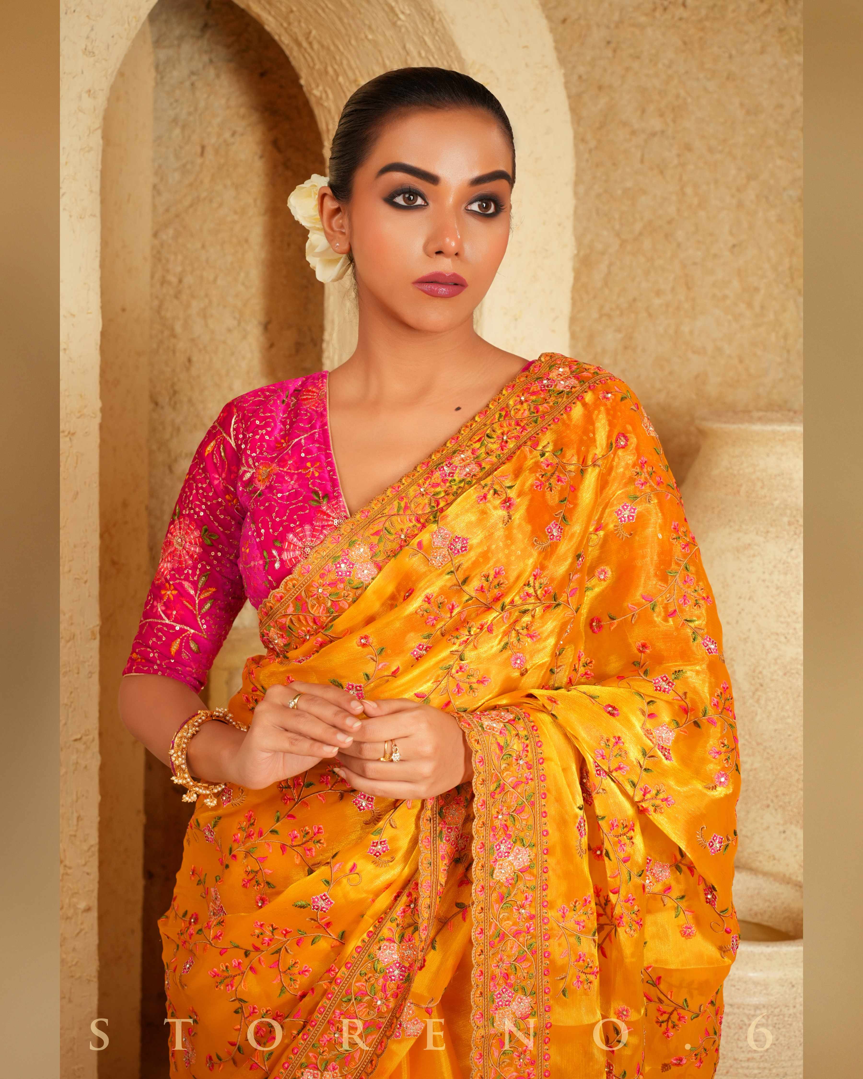 SPRING SURPRISE SAREE WITH BARBIE BLUSH LUXE BLOUSE