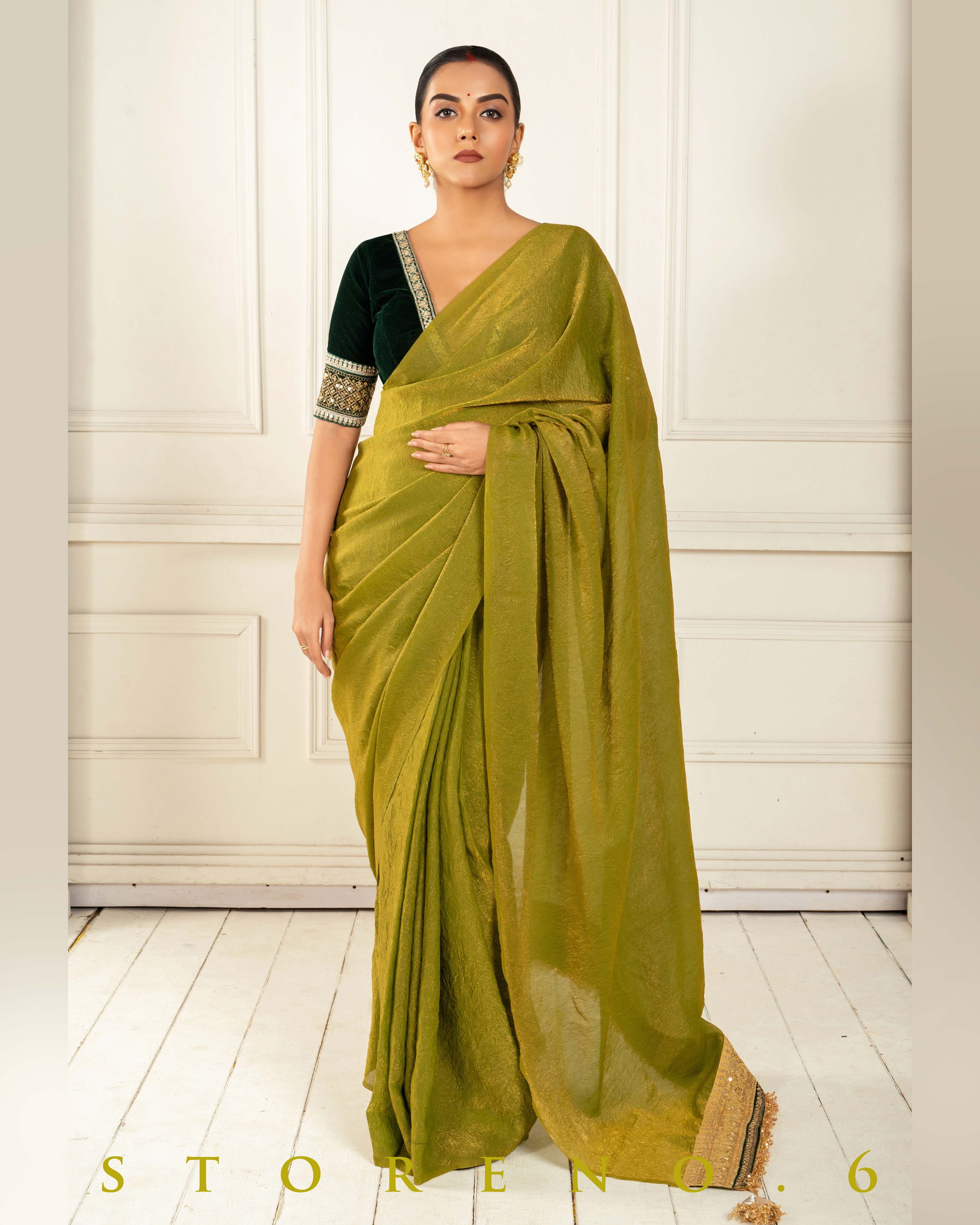 CELEBRITY CHIC SAREE WITH FOREST FIESTA BLOUSE