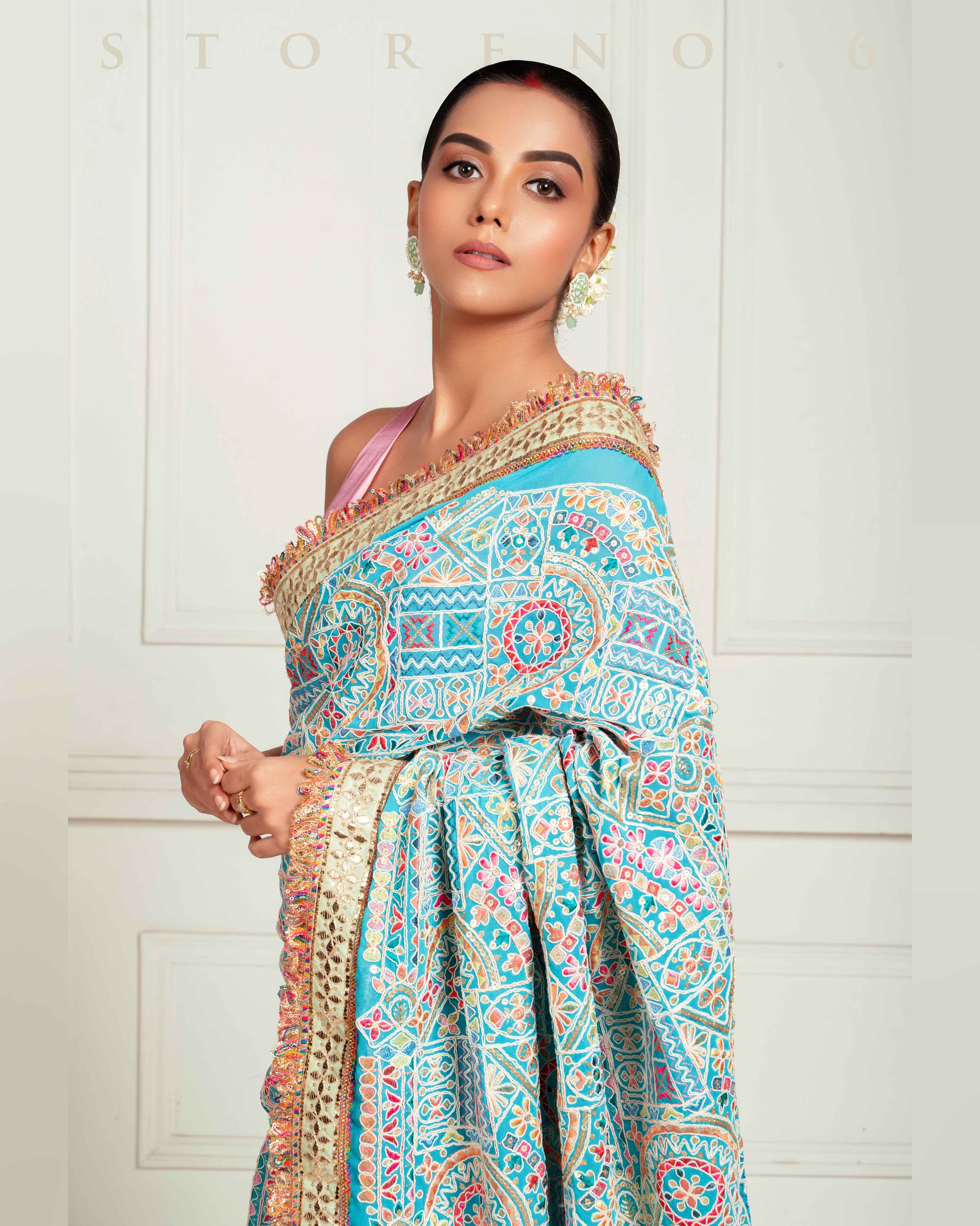 MORNING MIST SAREE WITH MAUVE MELLOW BLOUSE