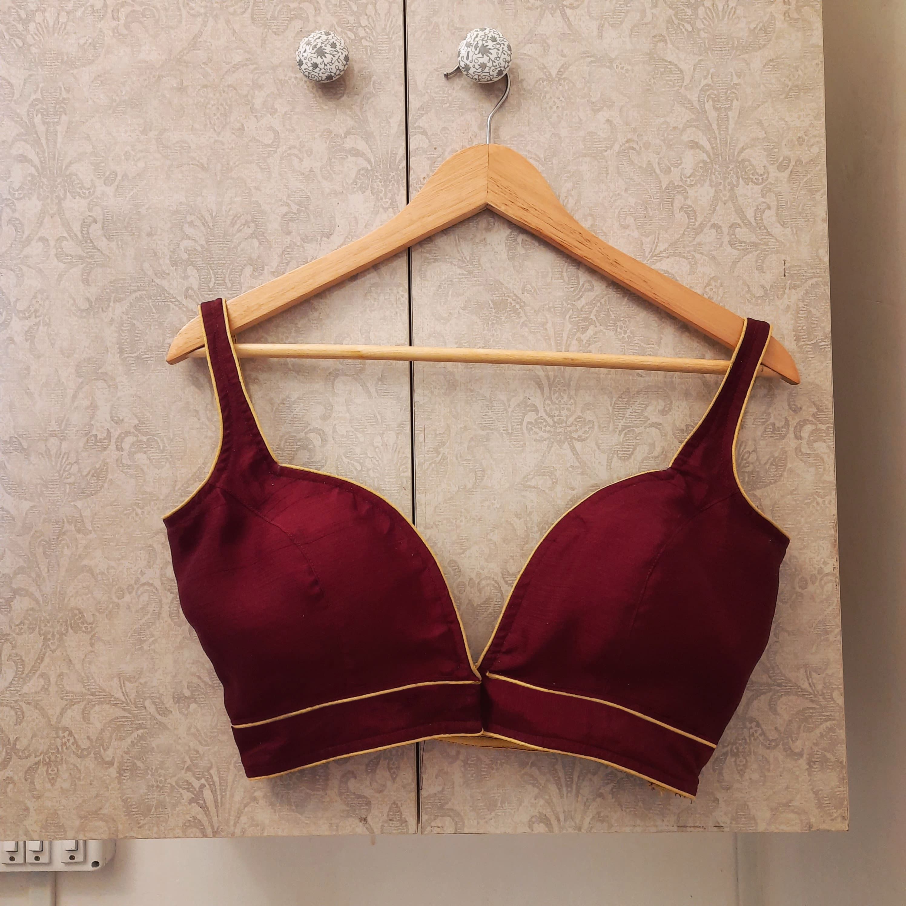 MAROON SILK PIPING BLOUSE-SIZE 32