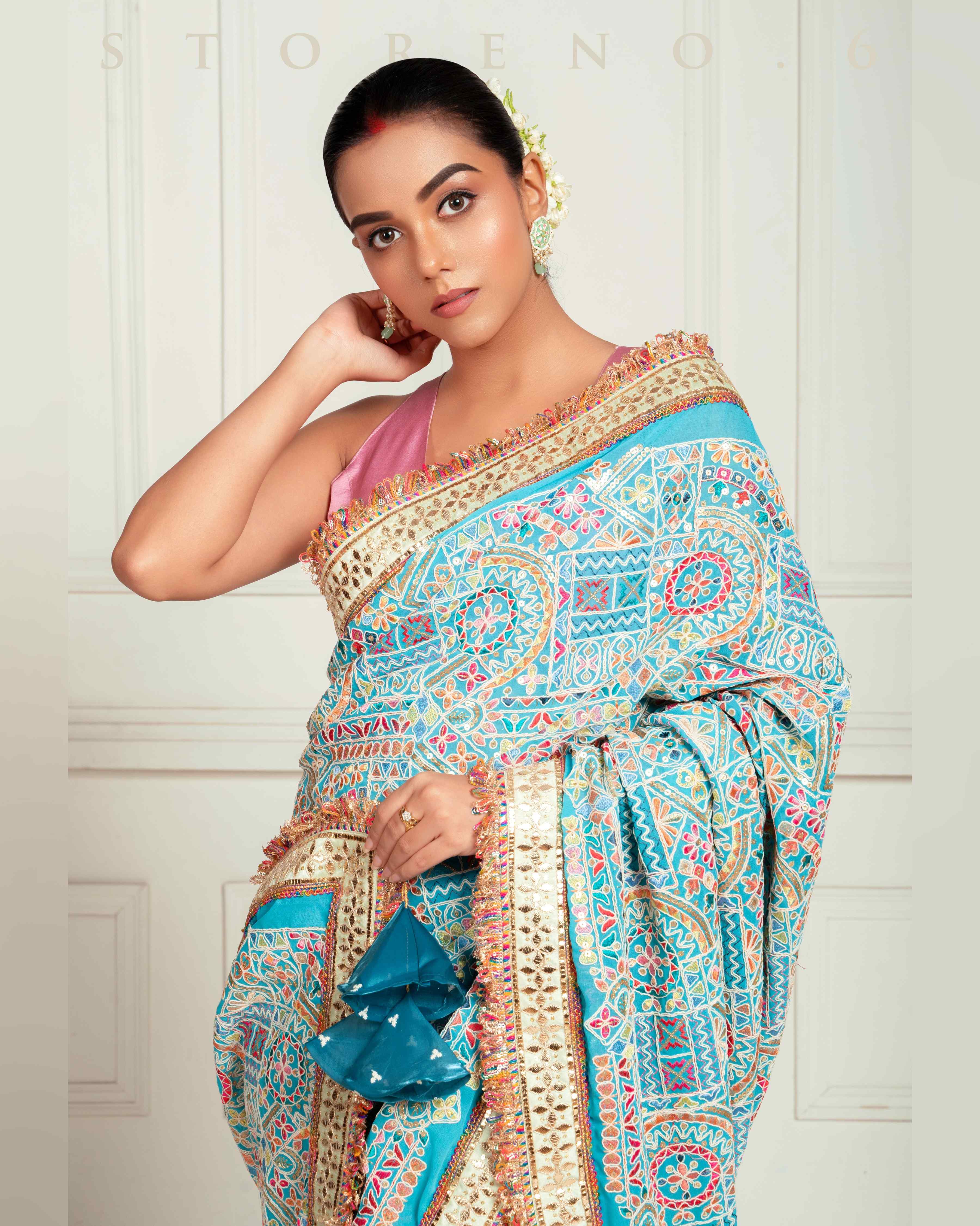 MORNING MIST SAREE WITH MAUVE MELLOW BLOUSE