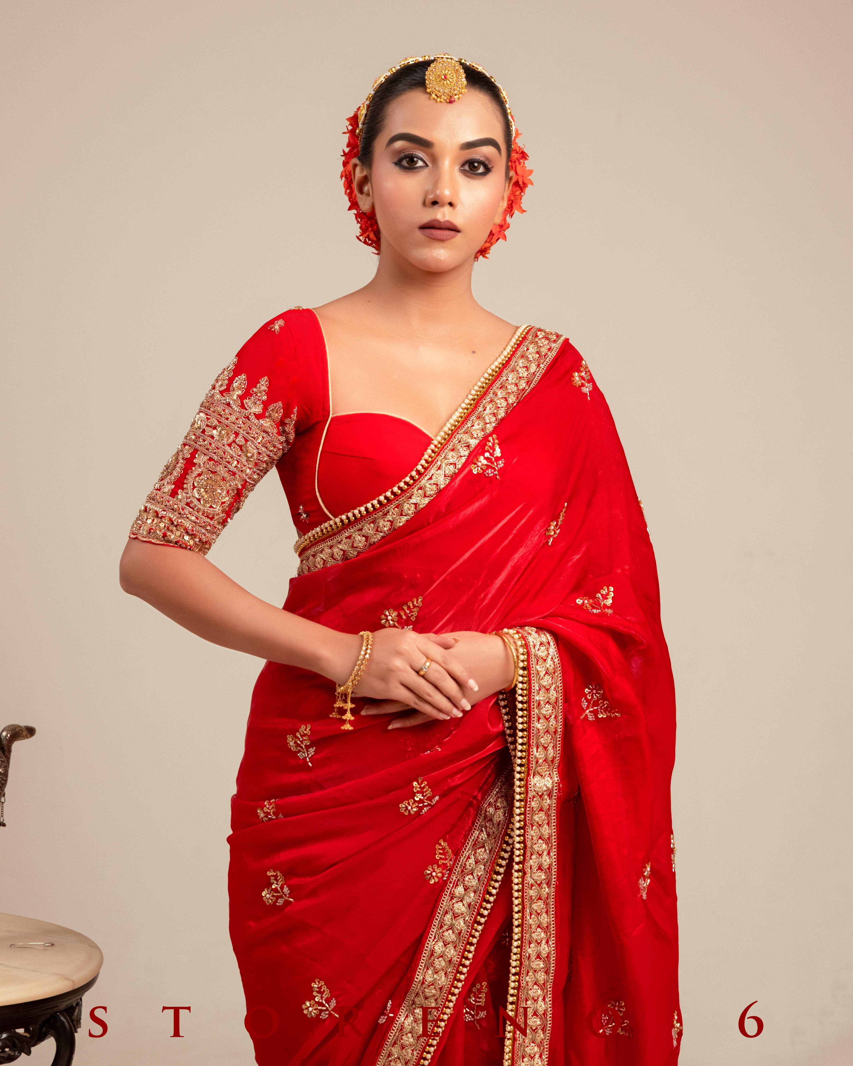CRIMSON CAROUSAL SAREE WITH MAGNETIC MUSE BLOUSE