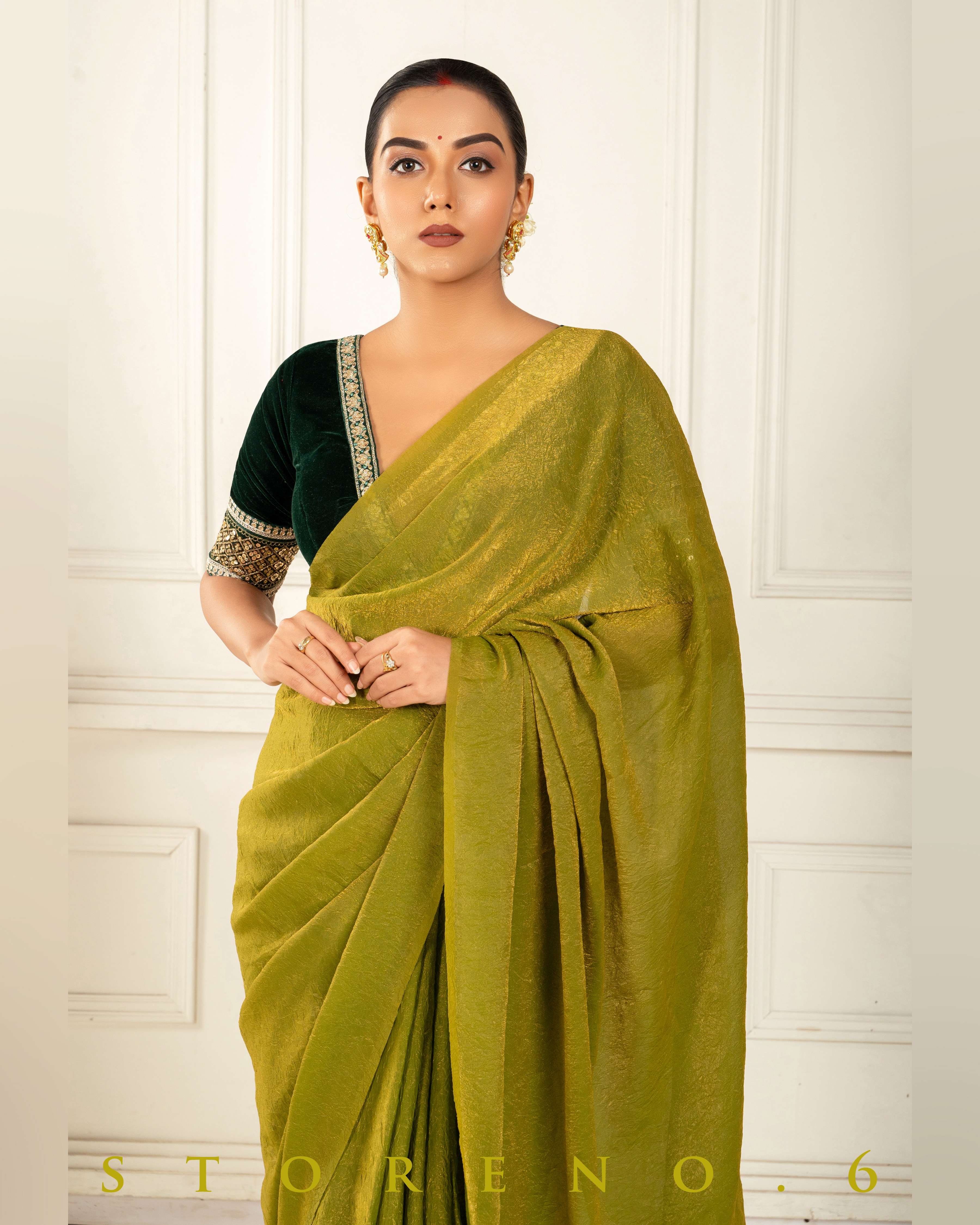 CELEBRITY CHIC SAREE WITH FOREST FIESTA BLOUSE