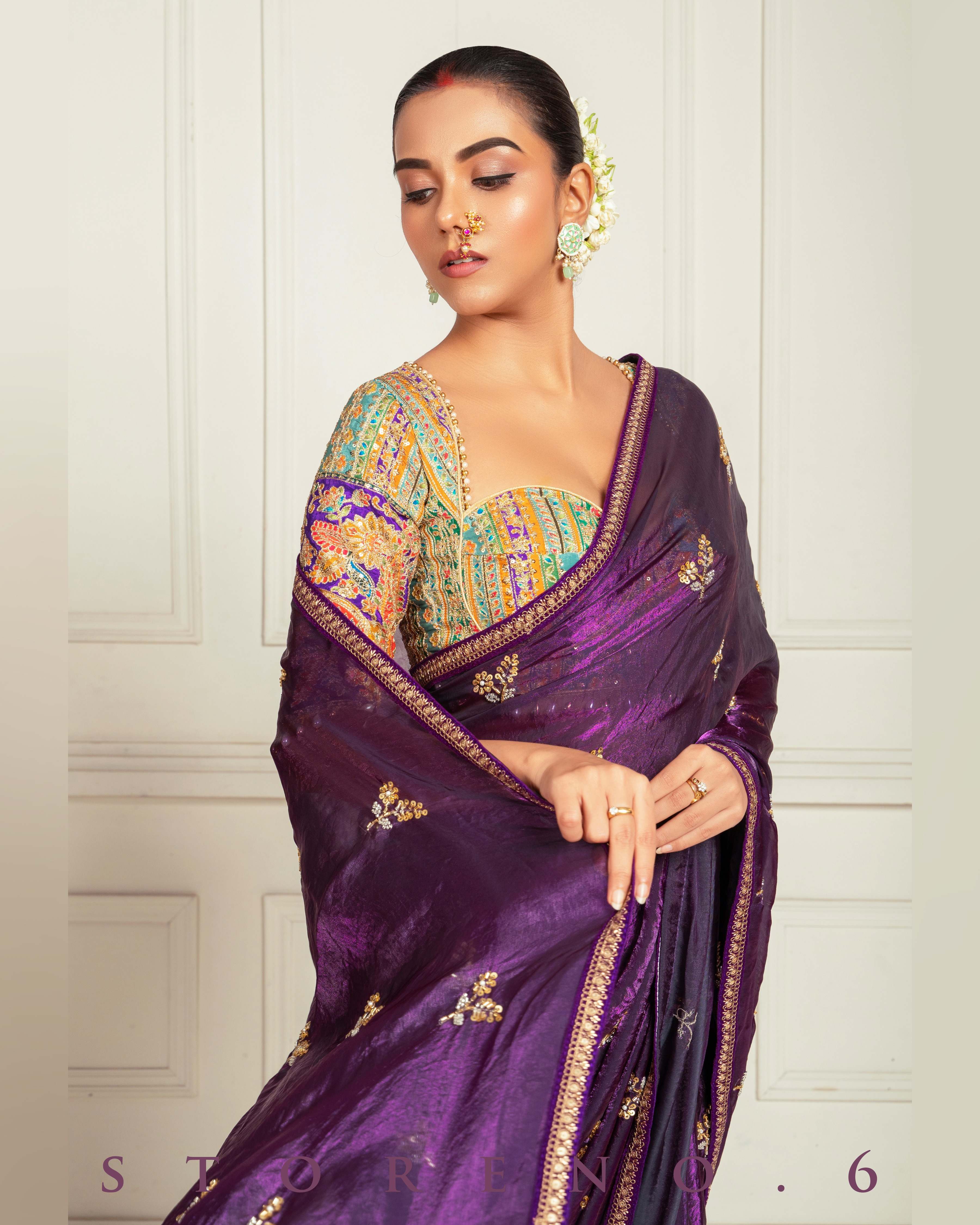 RAISIN RITZY SEQUEL SAREE WITH TEAL TREASURE BLOUSE