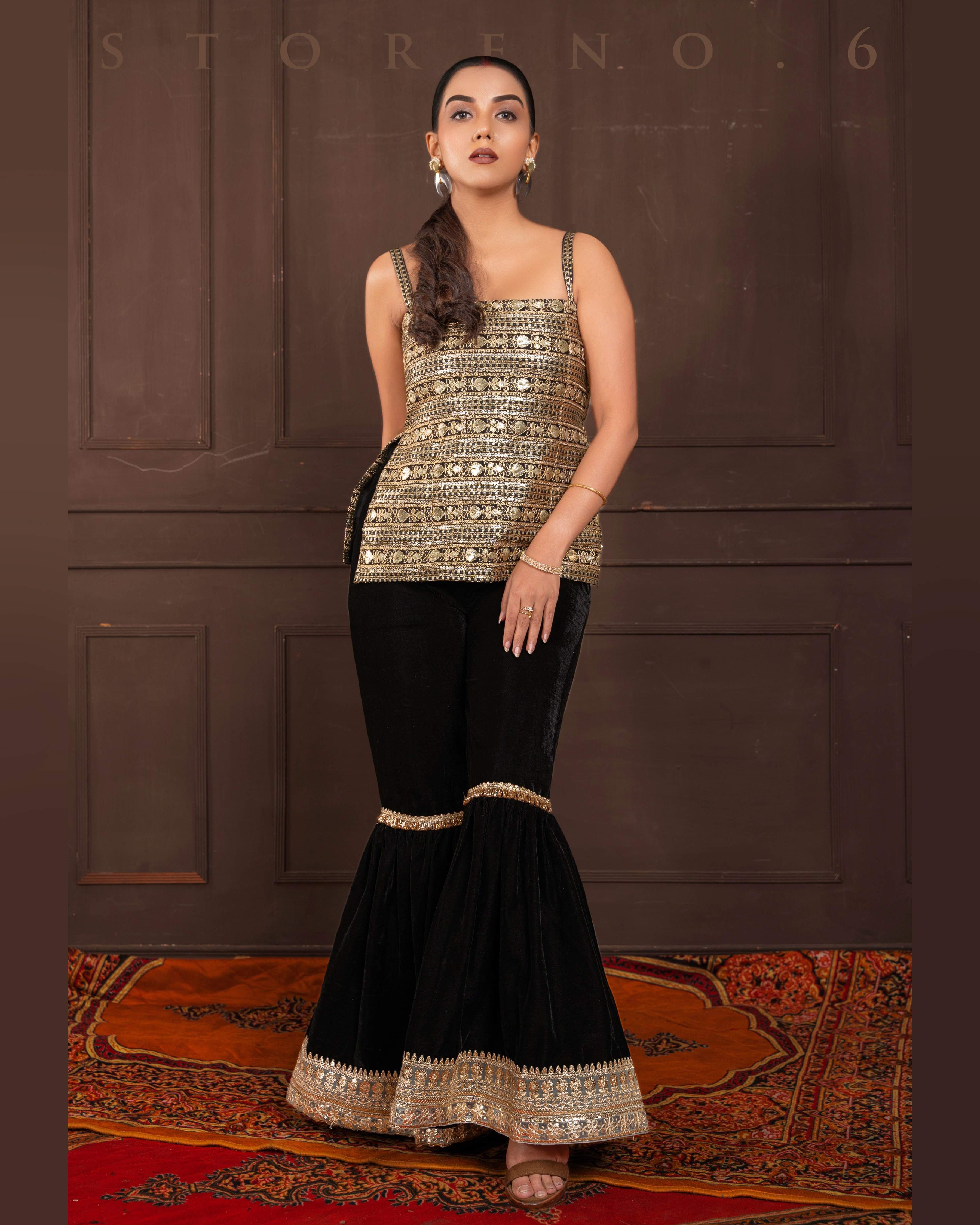 MIDNIGHT MARVEL KURTI AND SHARARA SET