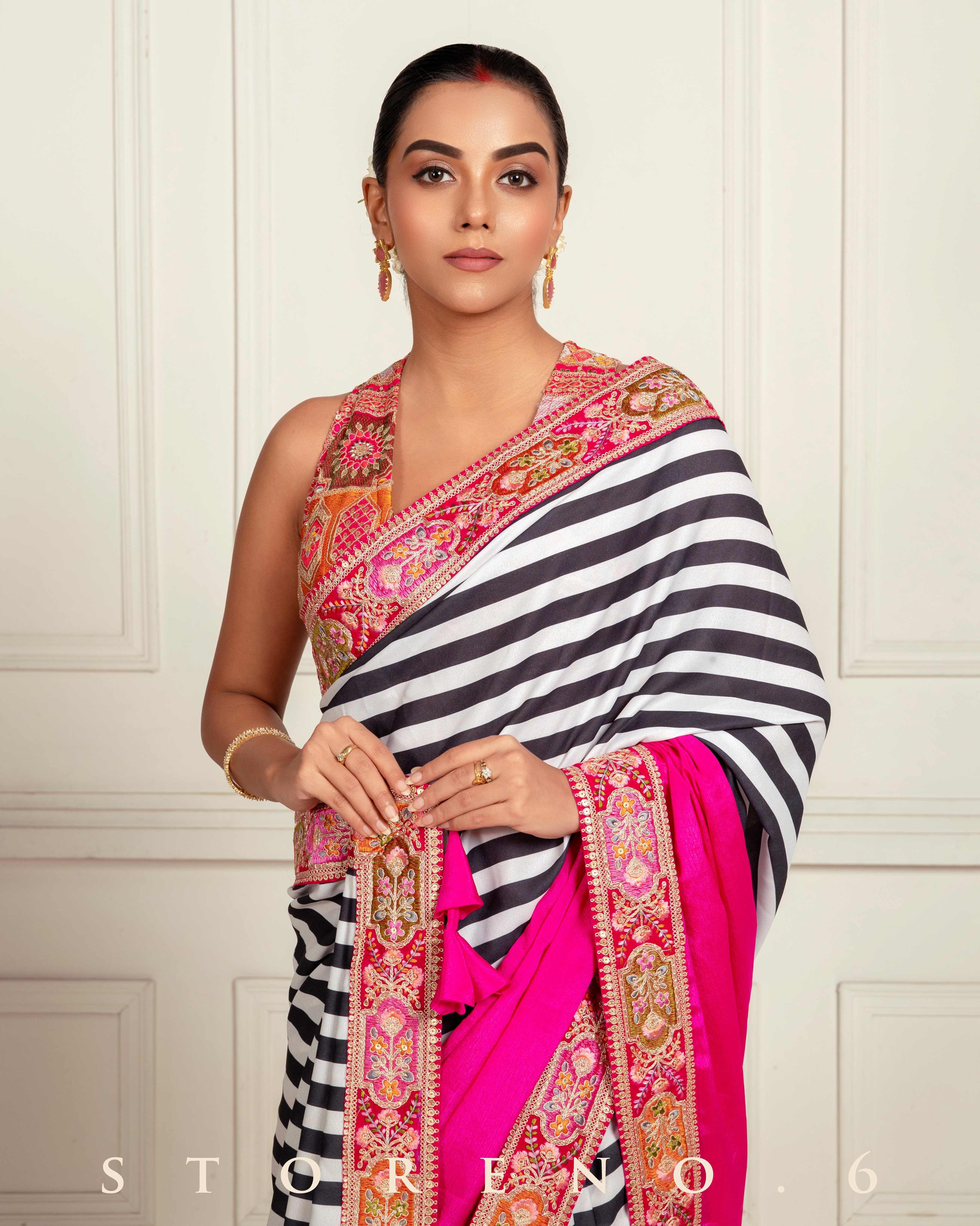 VINTAGE VISION SAREE WITH FUCHSIA FUSION FOXY BLOUSE