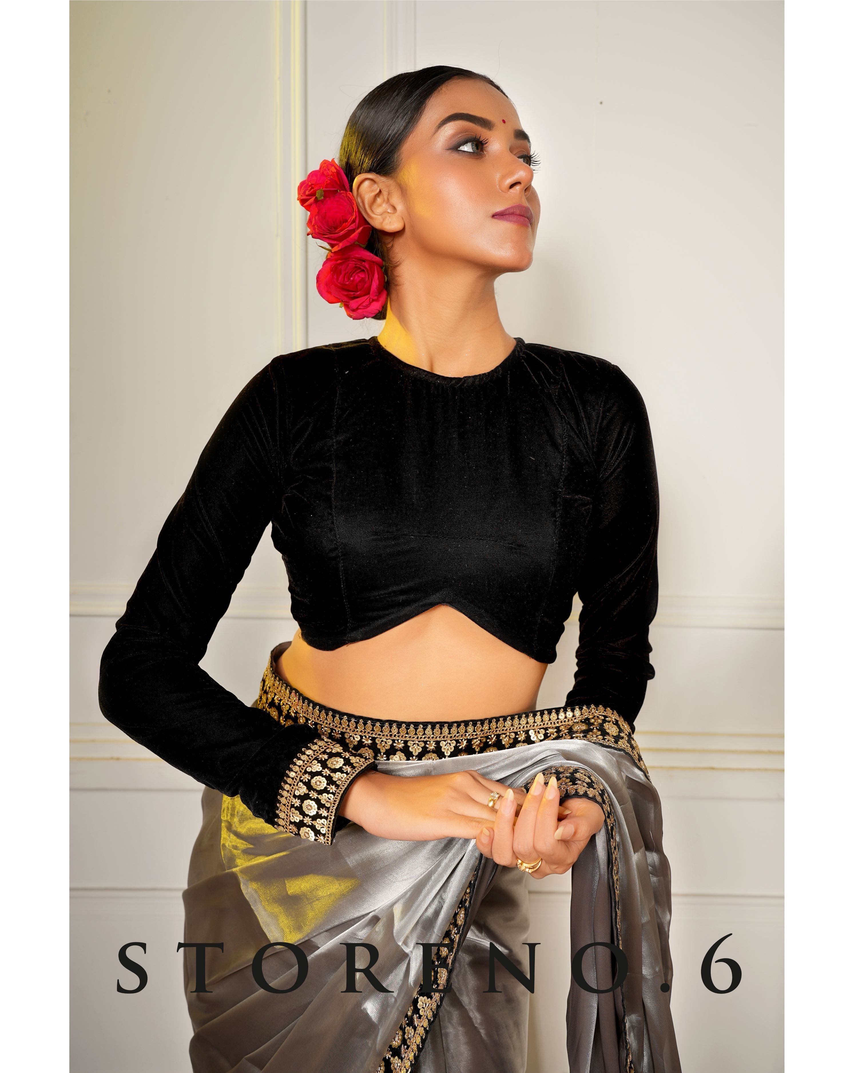 NOOR-E-SIAH SAREE WITH MAKHMAL SIAH FULL SLEEVE BLOUSE
