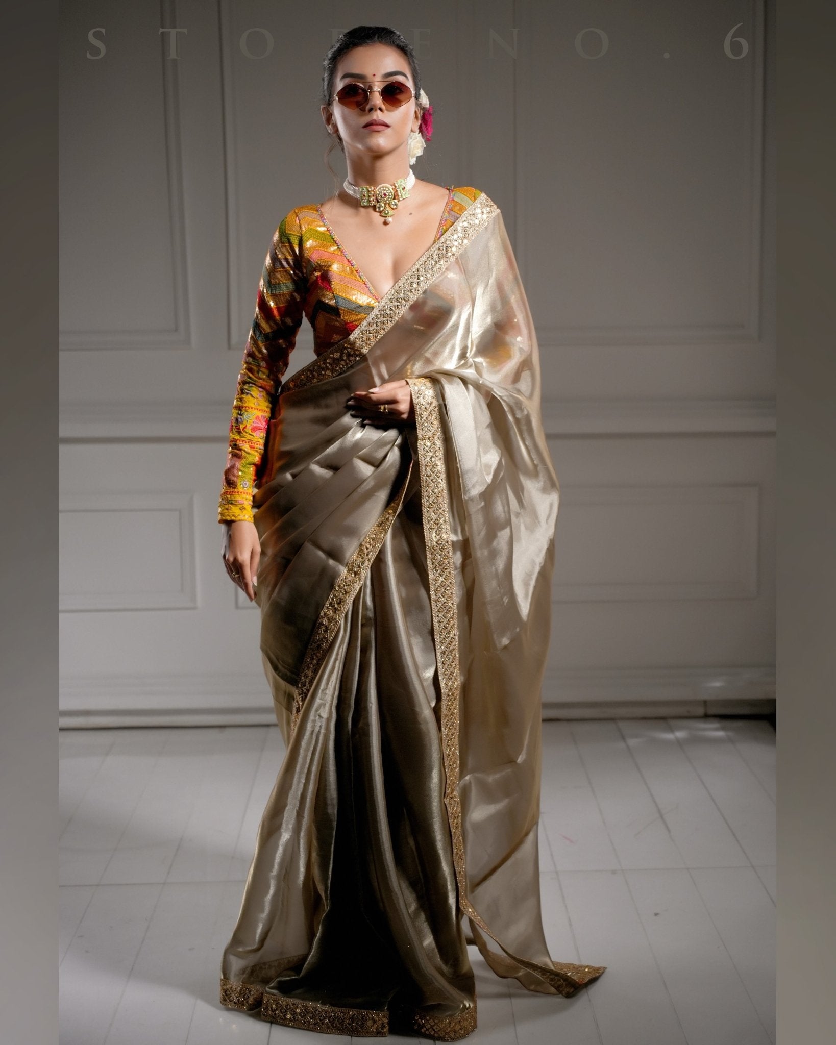 NOOR-E-SONA-Y SAREE WITH BEBAAK ZARD BLOUSE