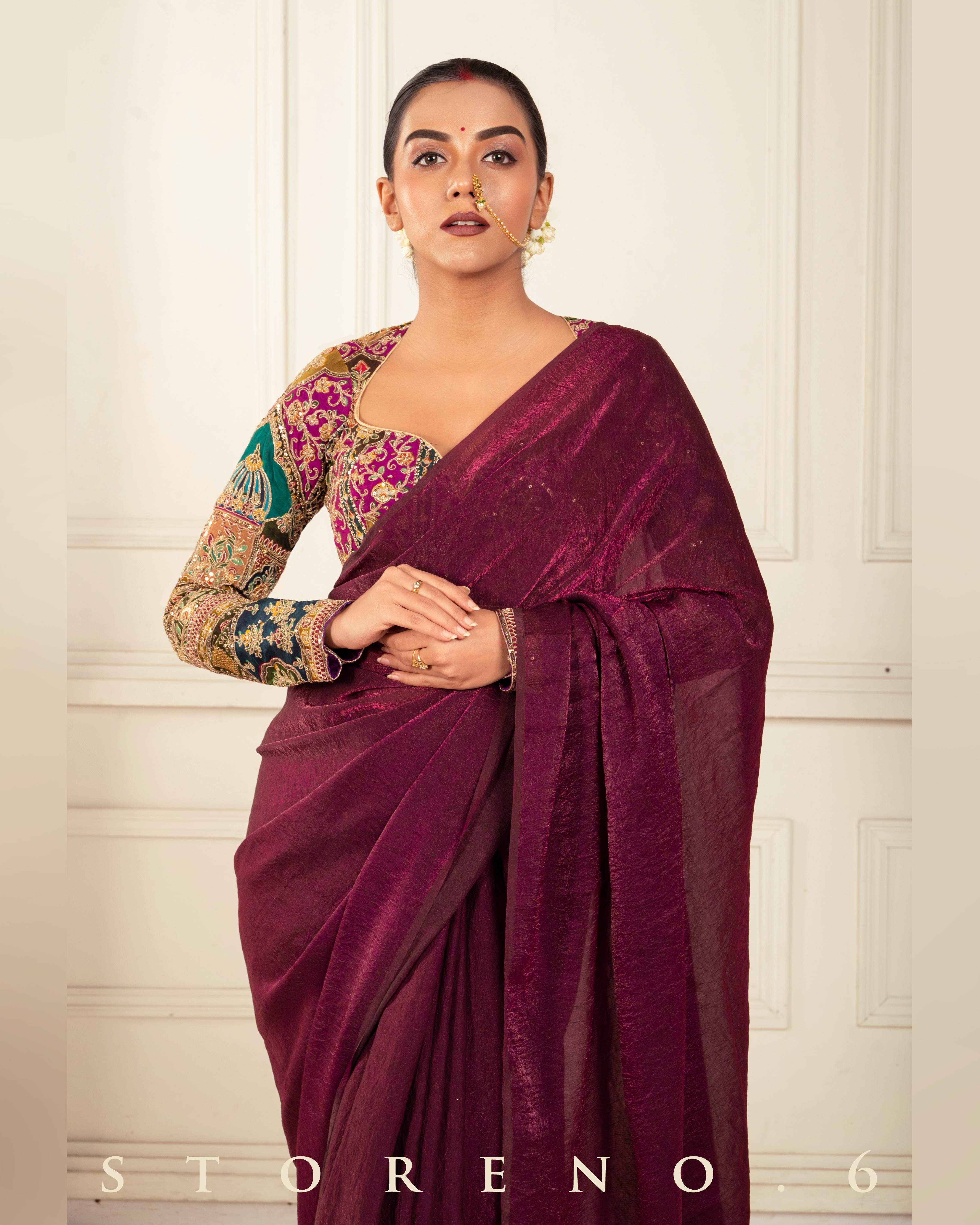MIDNIGHT MAHOGANY SAREE WITH COUTURE CHARM BLOUSE
