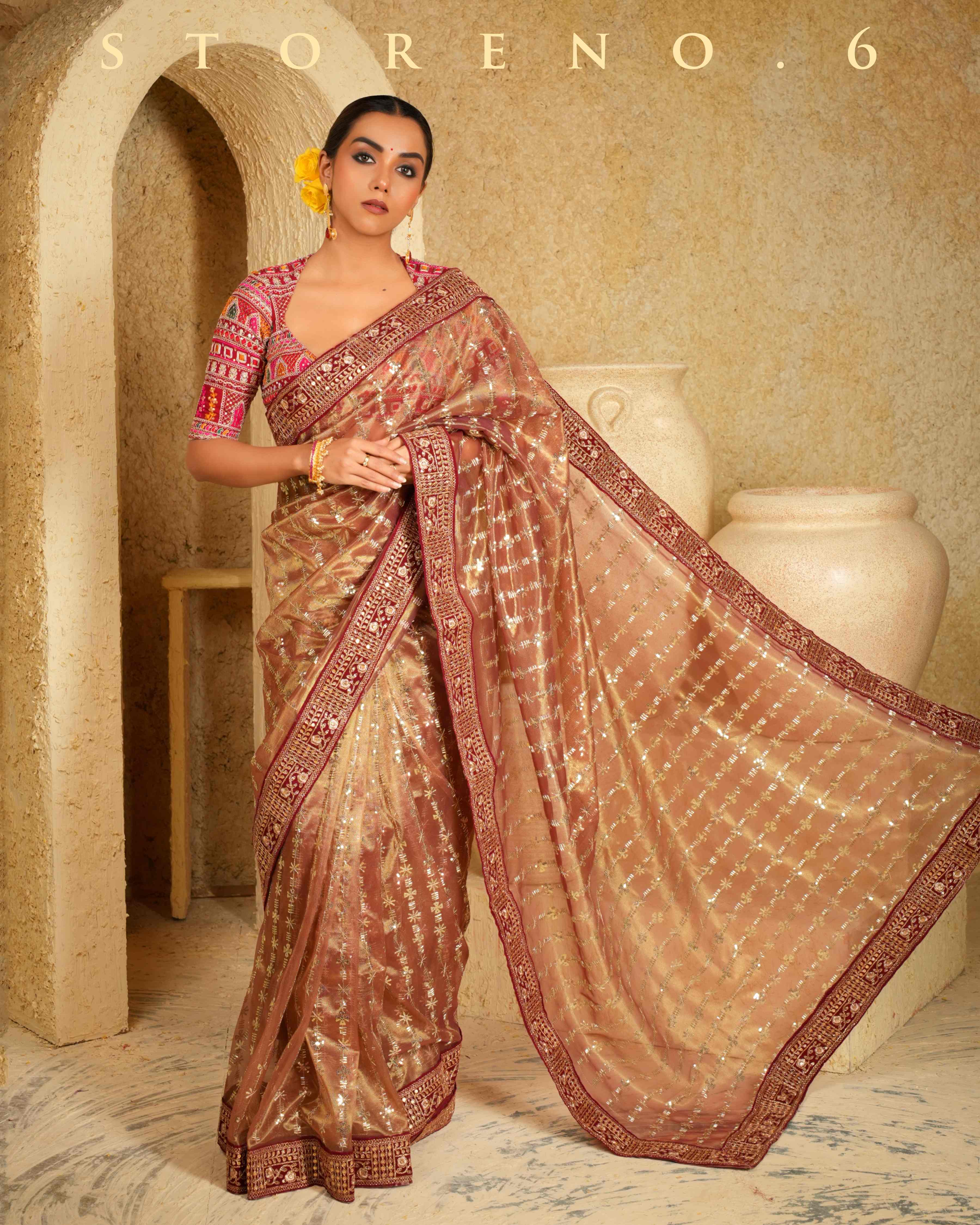 CINNAMON CHARM SAREE WITH SANGRIA SENSATION CLASSIC BLOUSE