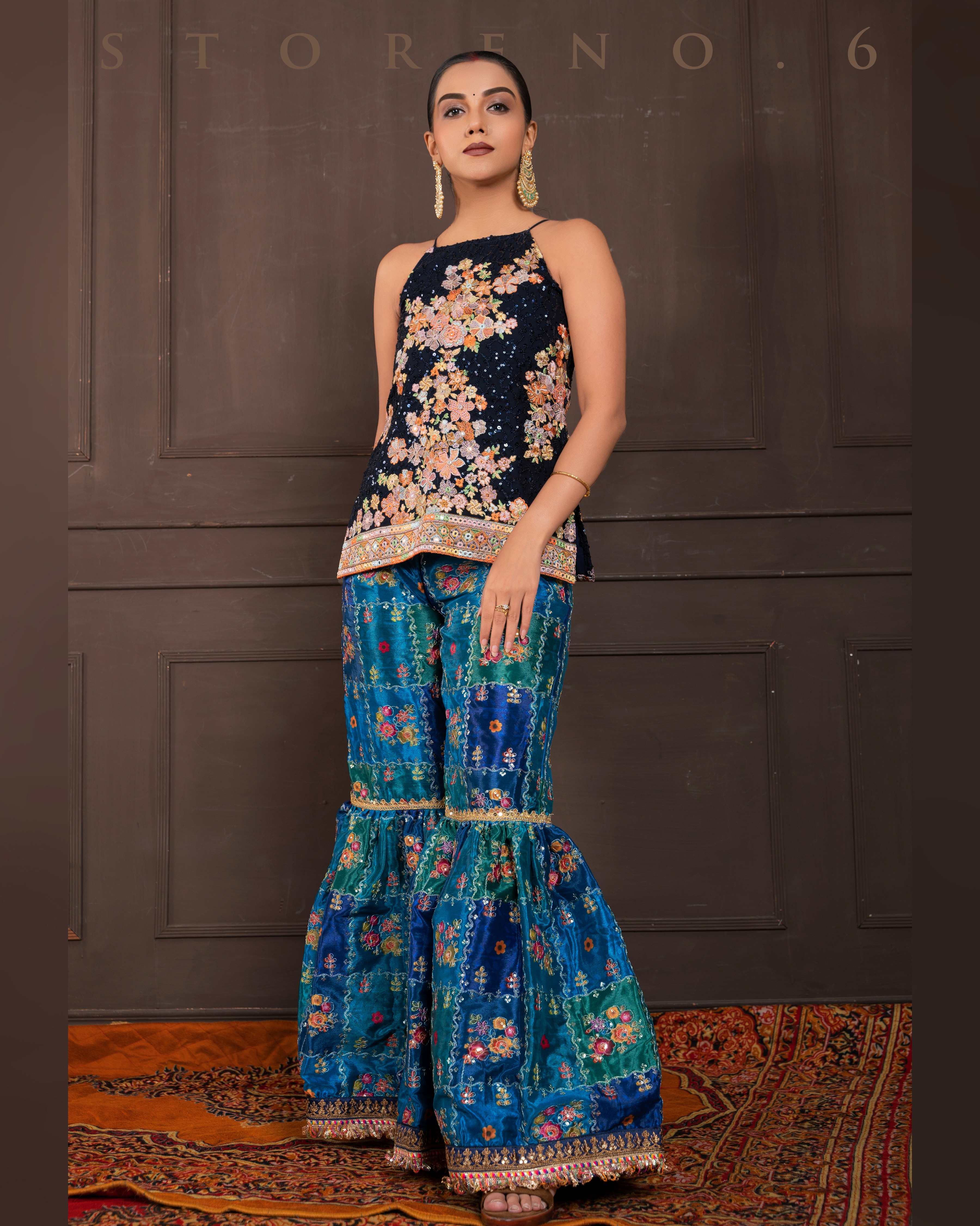 PRUSSIAN PARADISE KURTI AND SHARARA SET