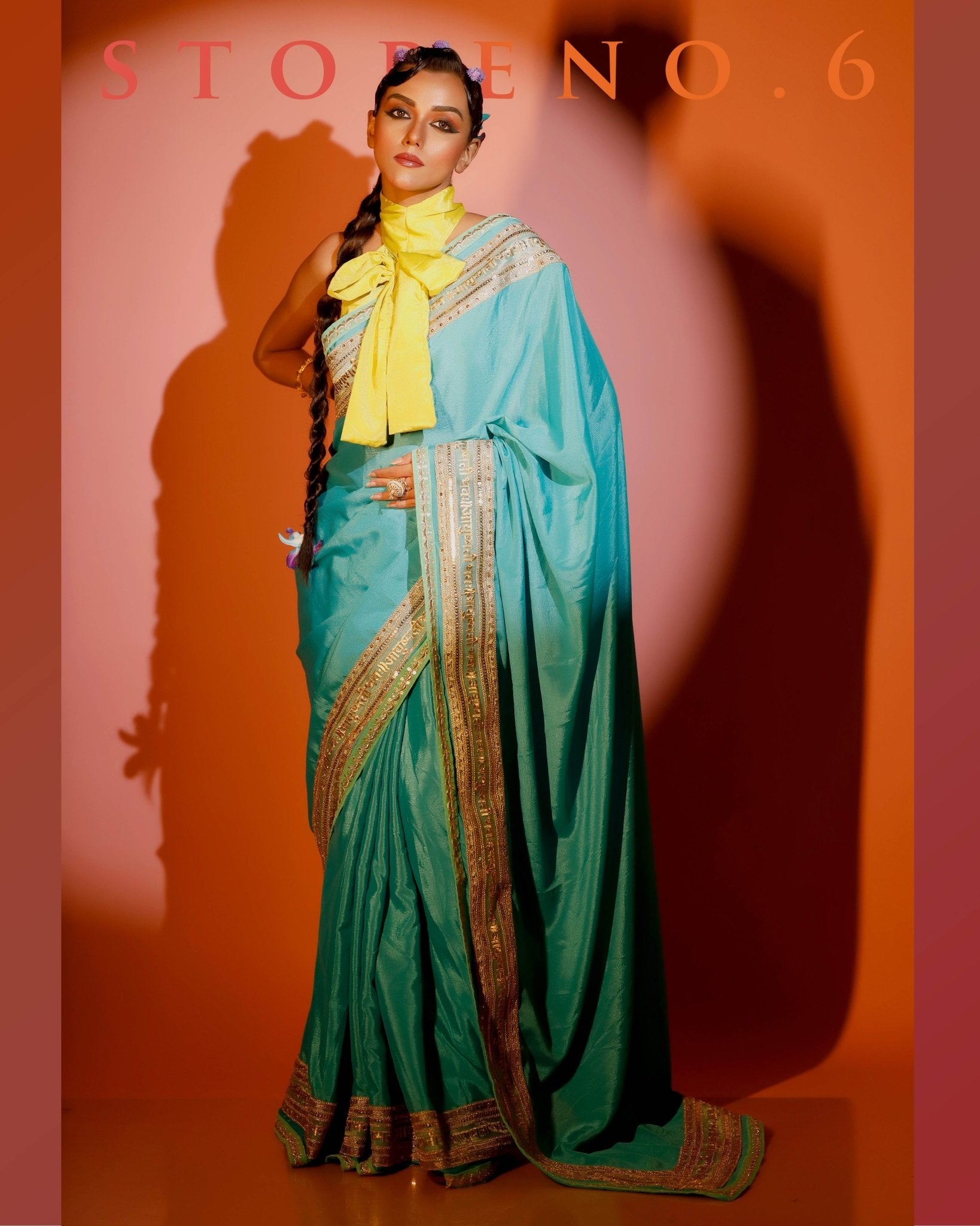 TIMELESS TURQUOISE READY-TO-WEAR SAREE AND BLOUSE SET