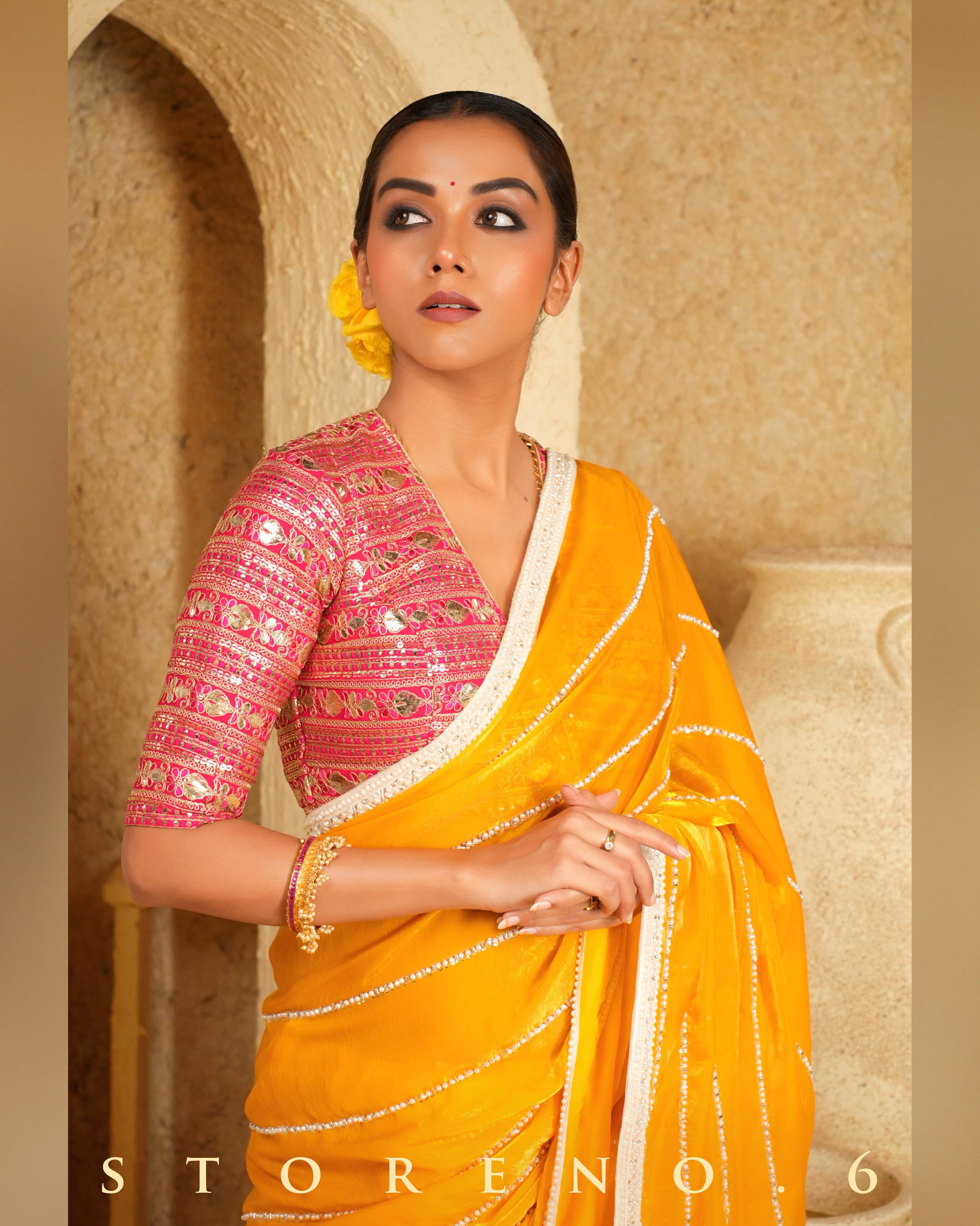 STELLAR SUNSHINE SAREE WITH ROSY ROMANCE BLOUSE
