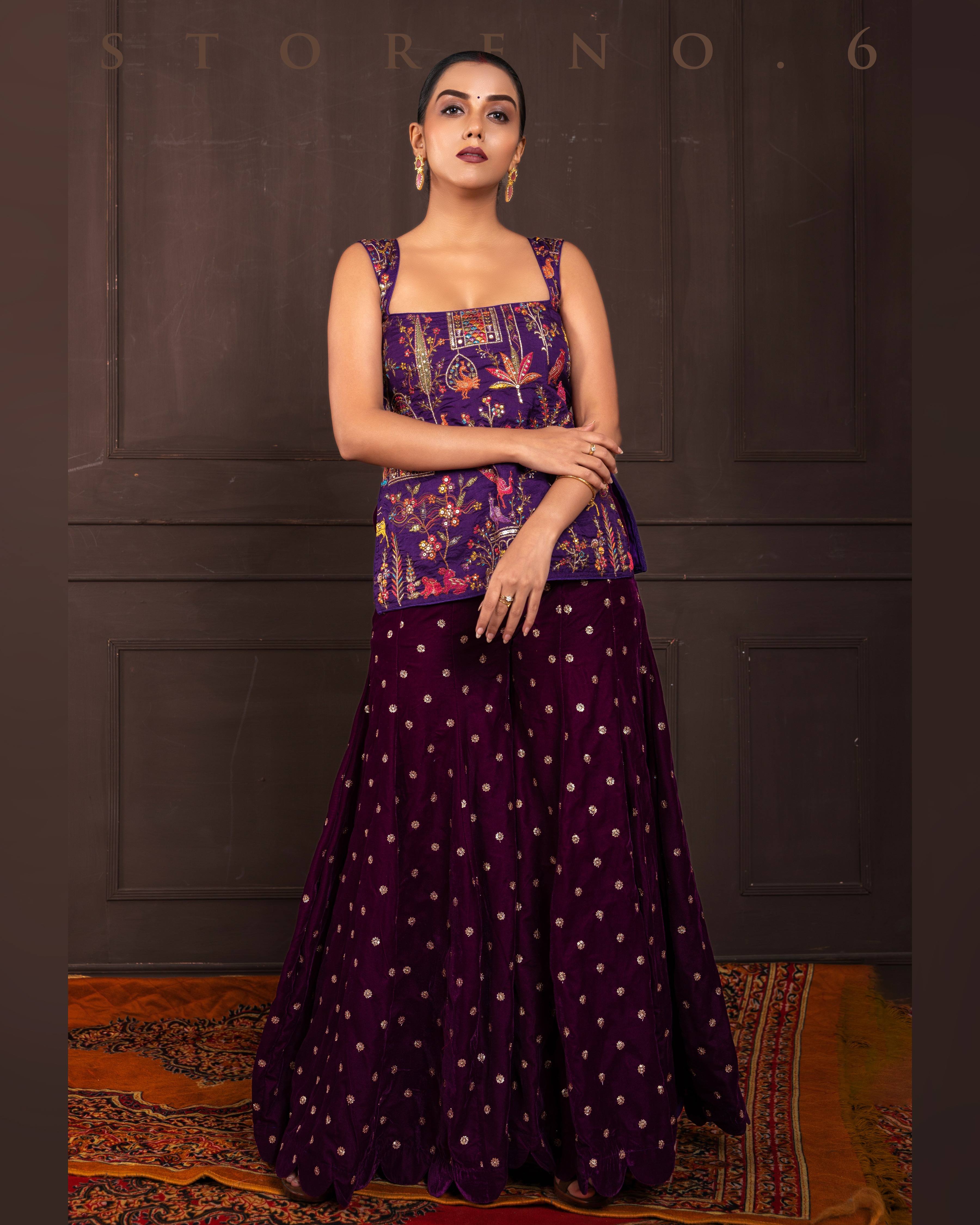 PLUM POISE KURTI AND SHARARA SET