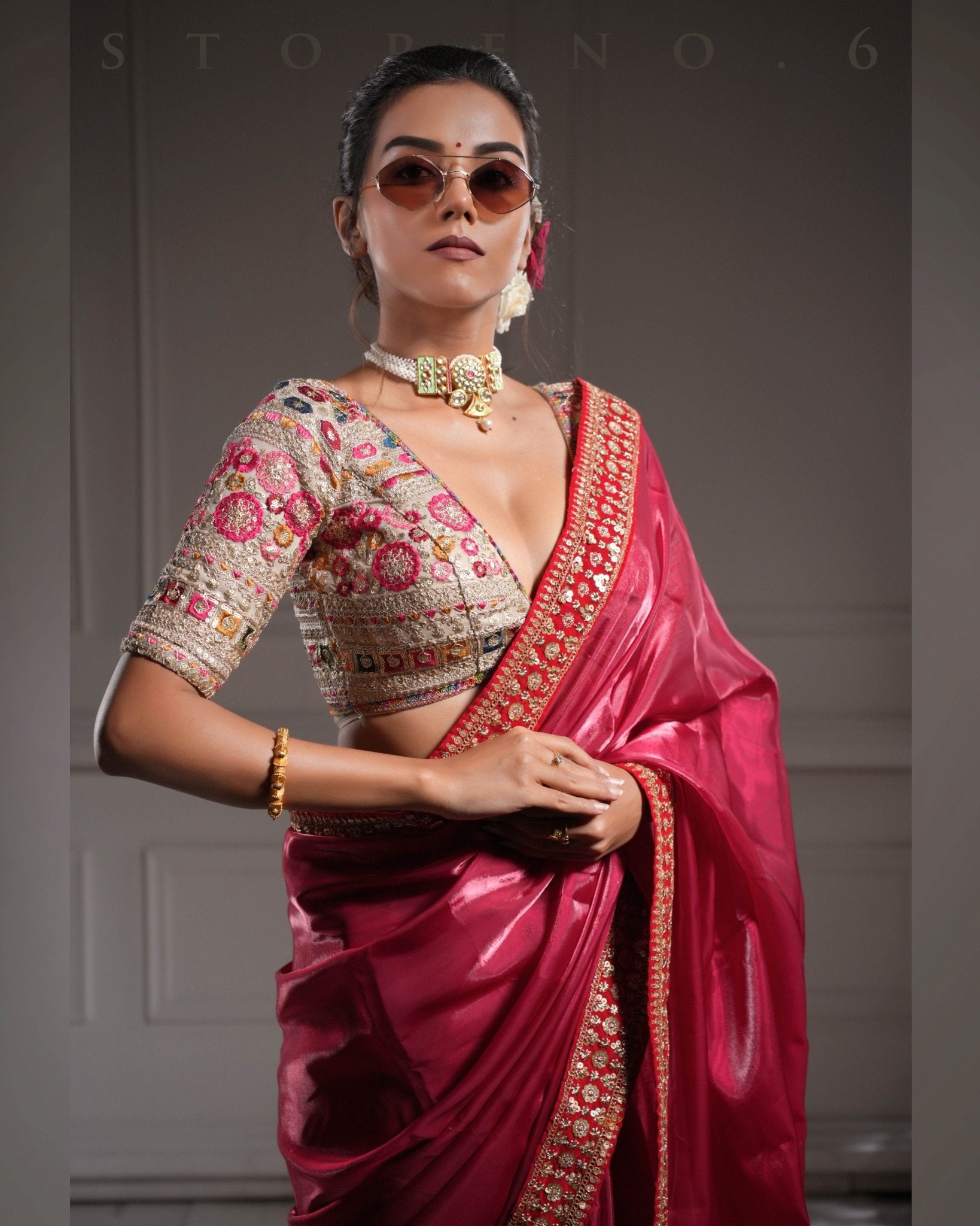 NOOR-E-SURKH SAREE WITH GUL KAARI SURMAI BLOUSE