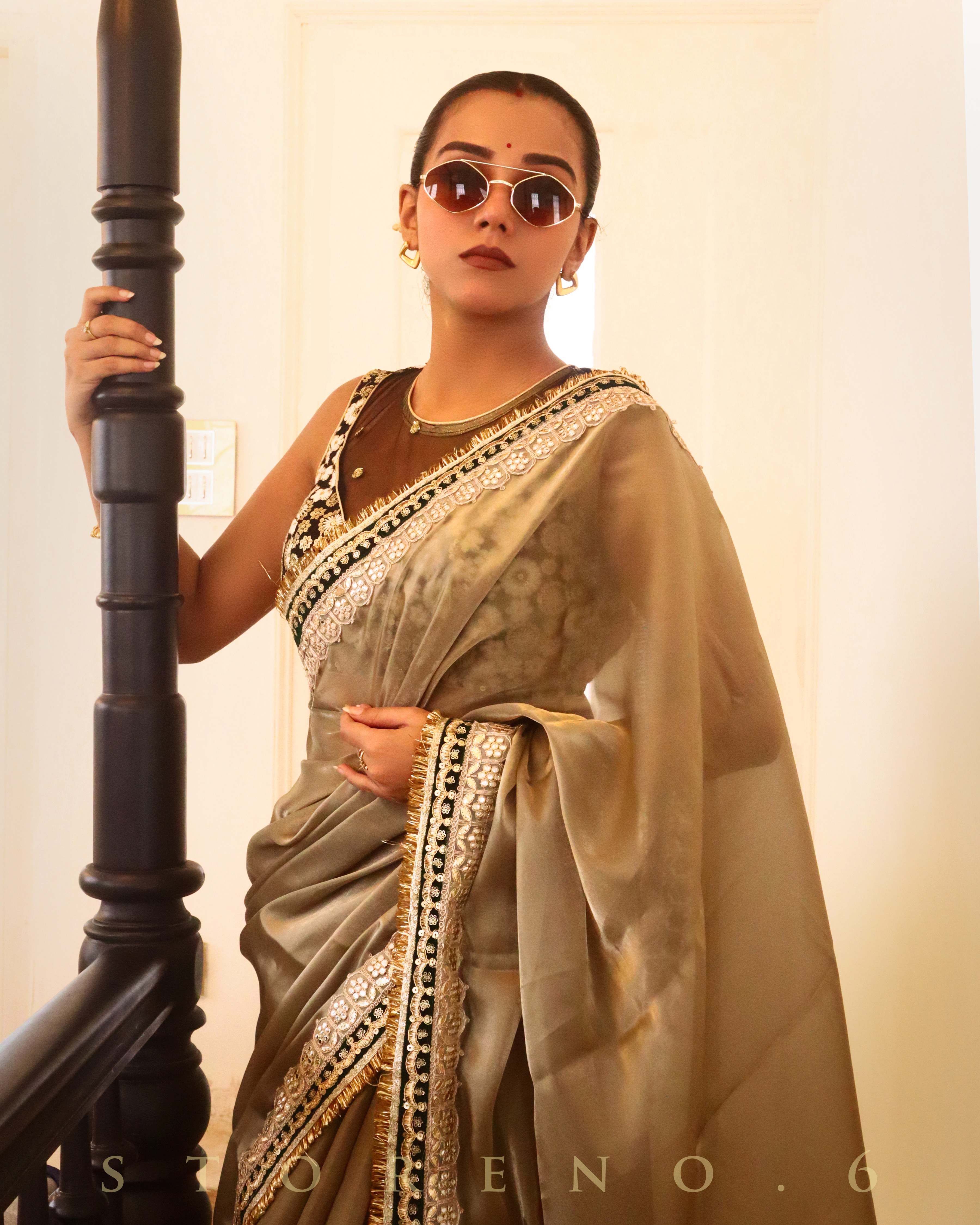 JUNE JAZZ SAREE WITH NARGIS-E-SIAH SLEEVELESS BLOUSE