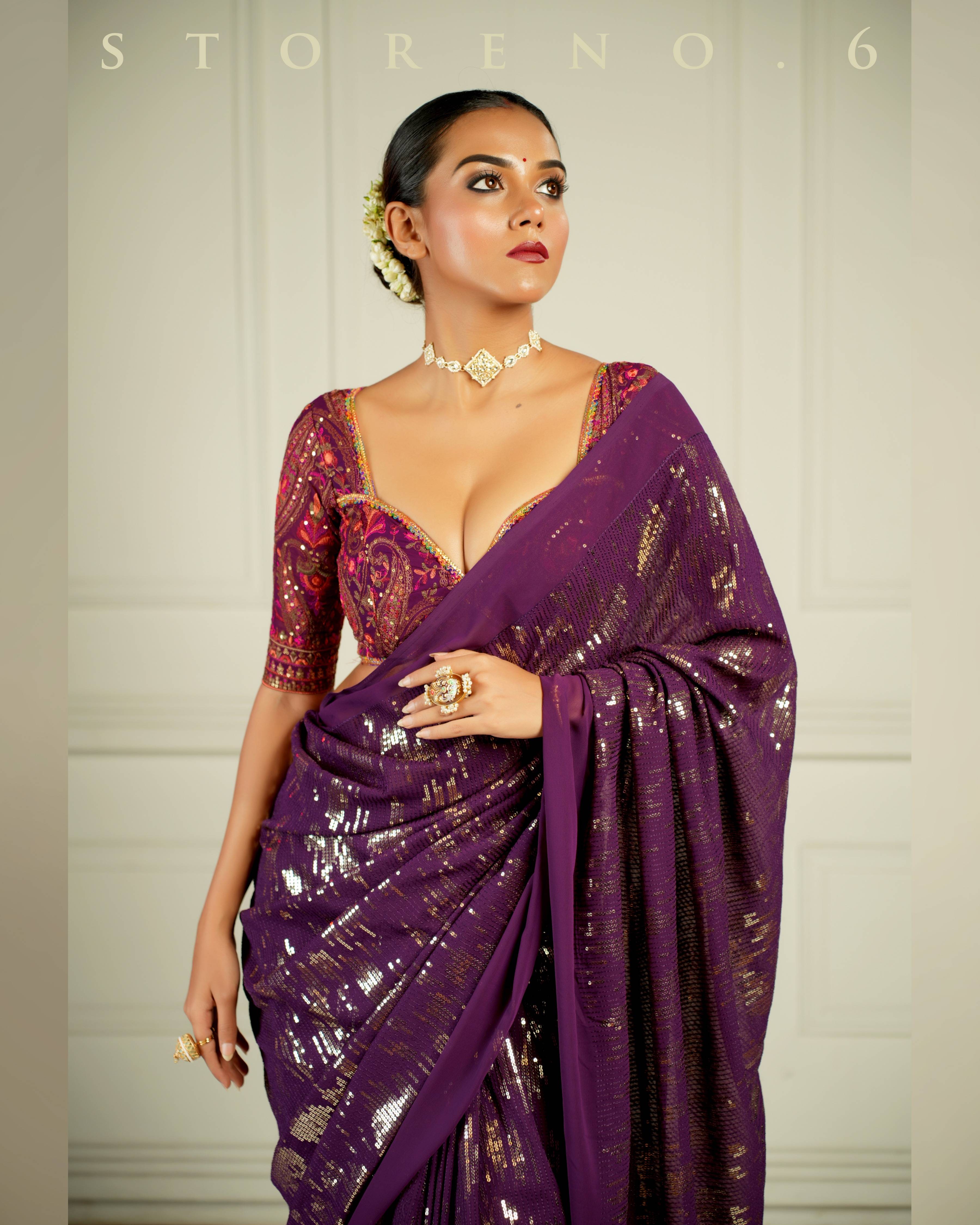 BLACKBERRY BOURBON COCKTAIL SAREE WITH CHAHAT-E-GEHRA BLOUSE