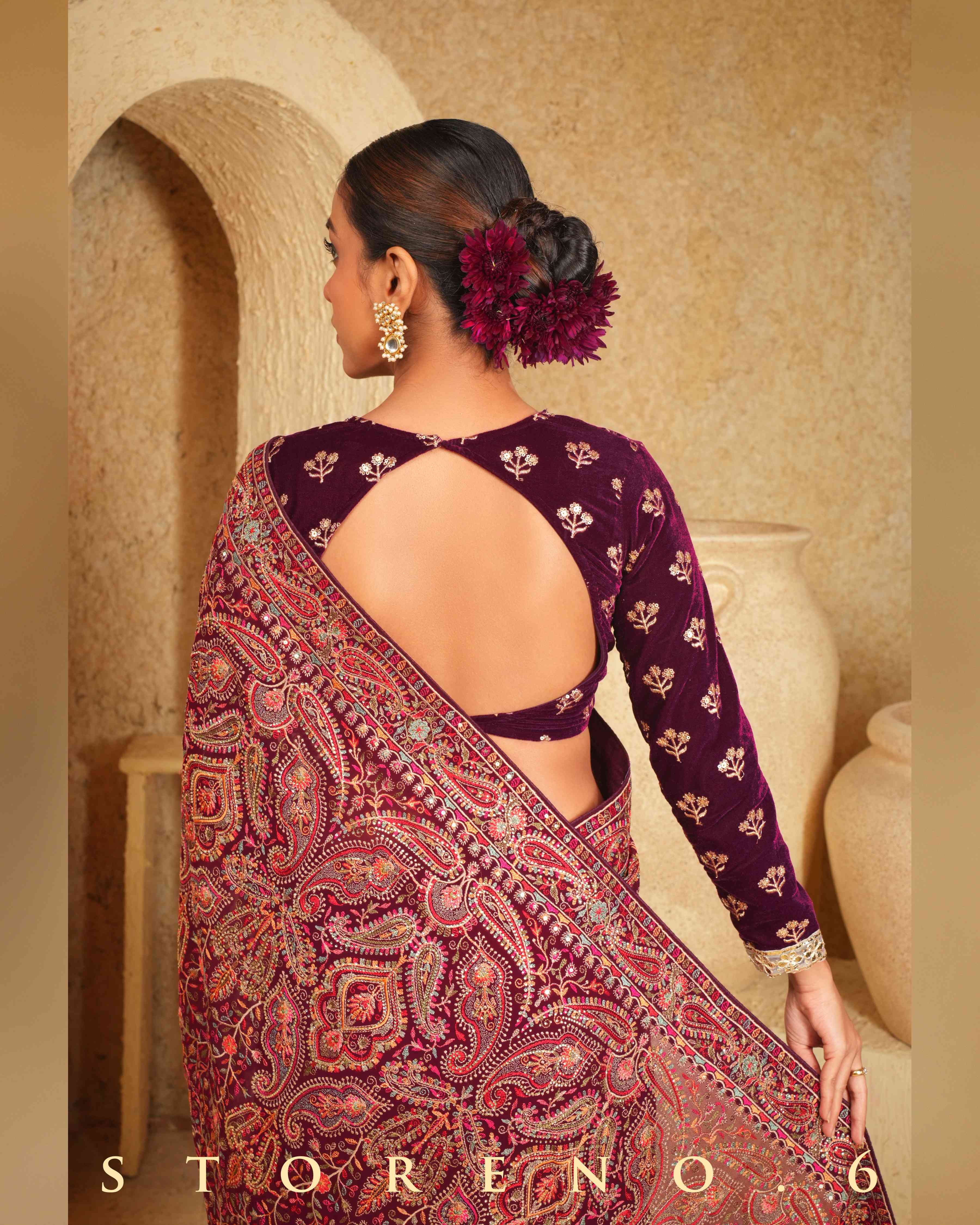 GARNET GLORY SAREE WITH WINE WHIMSY BLOUSE