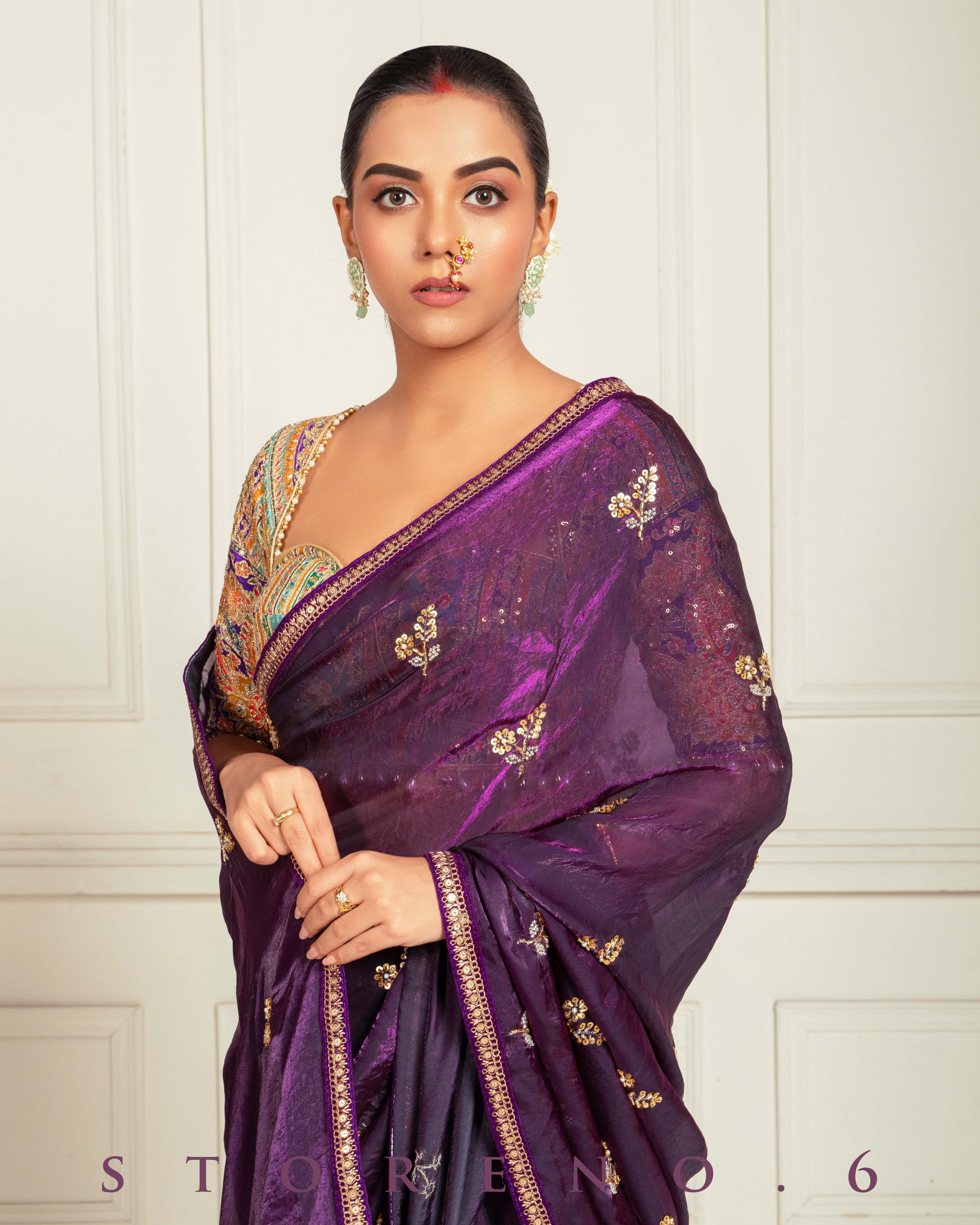 RAISIN RITZY SEQUEL SAREE WITH TEAL TREASURE BLOUSE