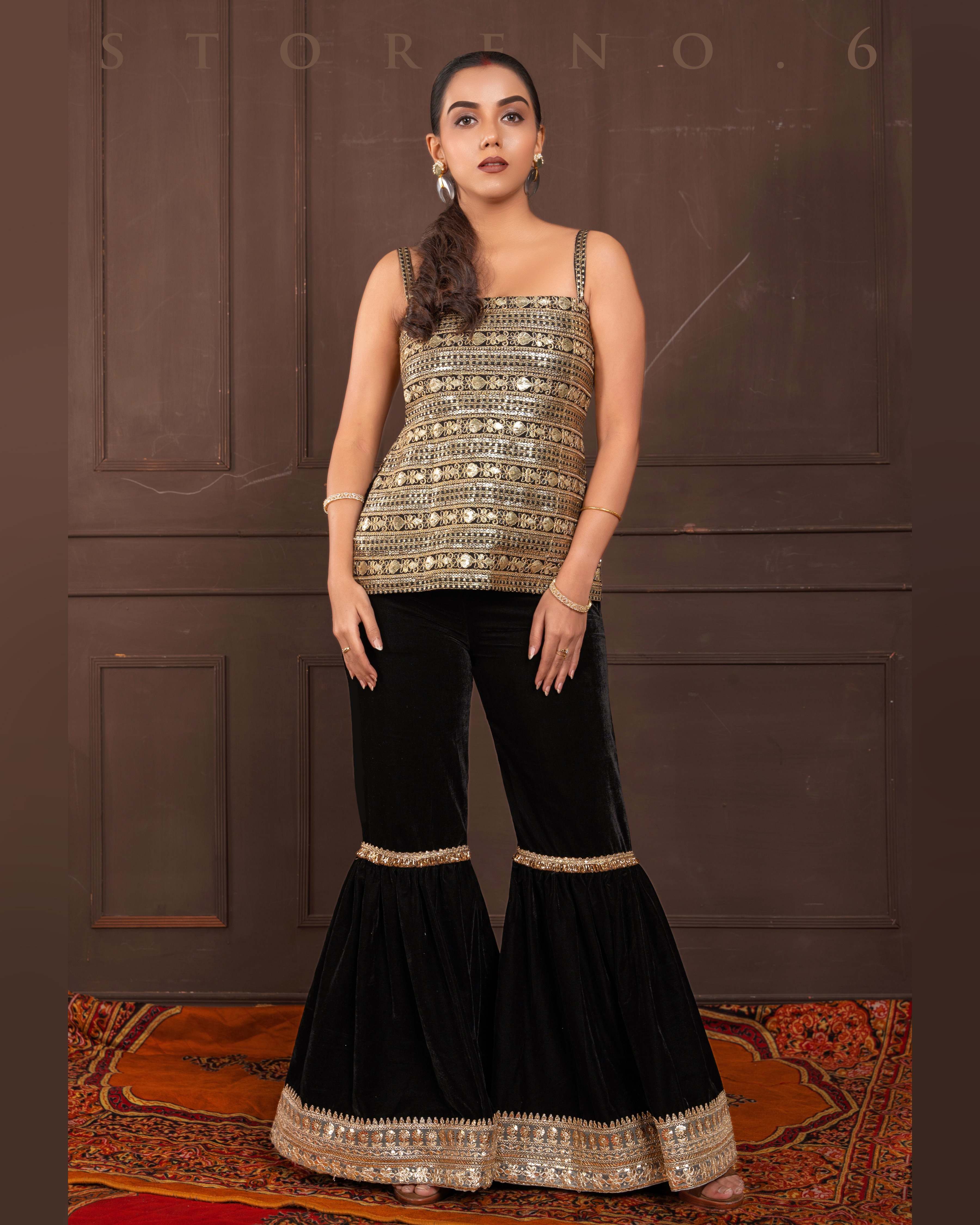 MIDNIGHT MARVEL KURTI AND SHARARA SET