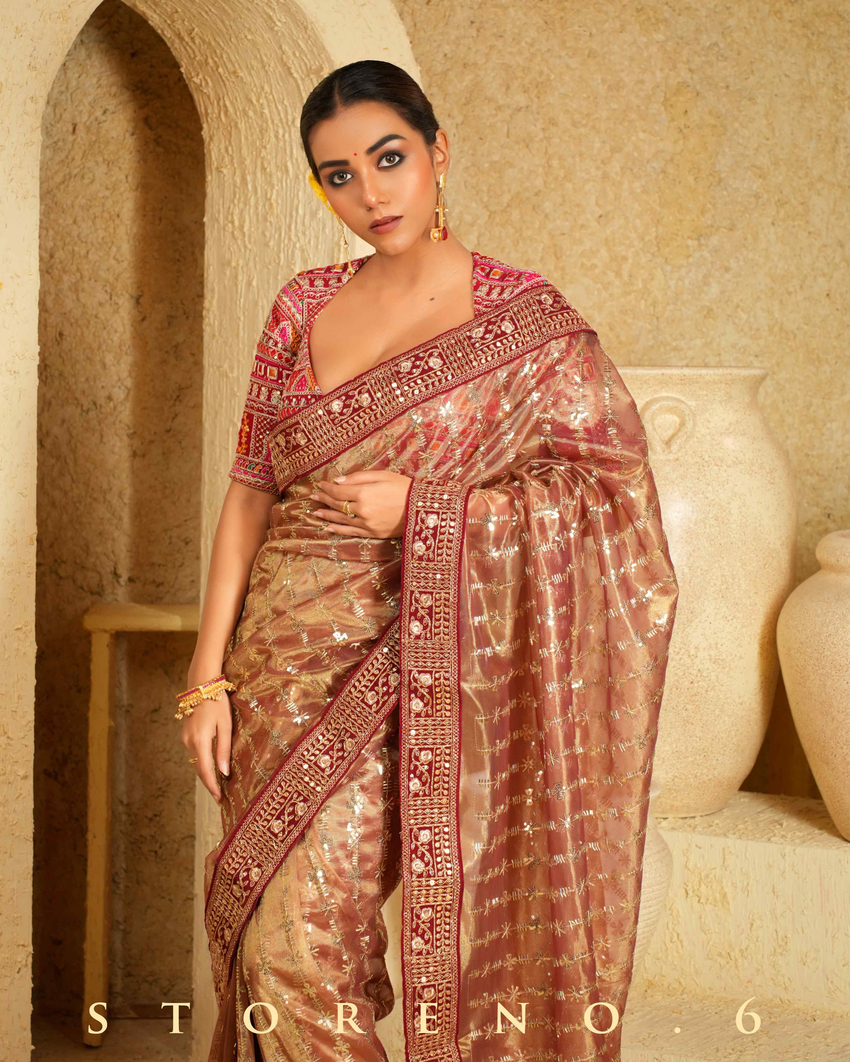 CINNAMON CHARM SAREE WITH SANGRIA SENSATION CLASSIC BLOUSE